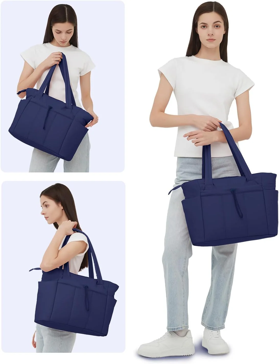 Quilted Puffer Tote Bag with Laptop Sleeve & Cup Holder 20L Travel Work - Image 53
