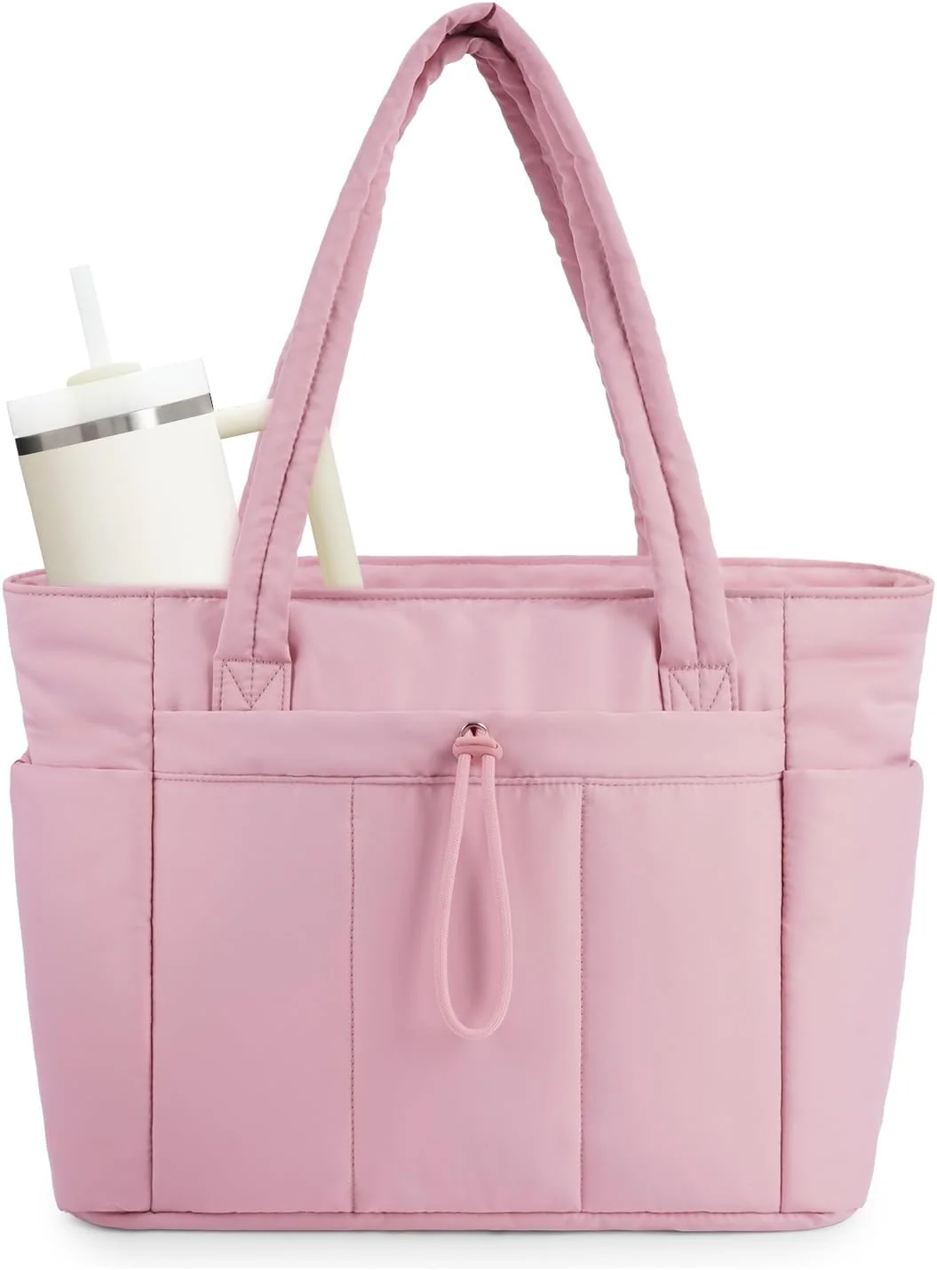 Quilted Puffer Tote Bag with Laptop Sleeve & Cup Holder 20L Travel Work - Image 9