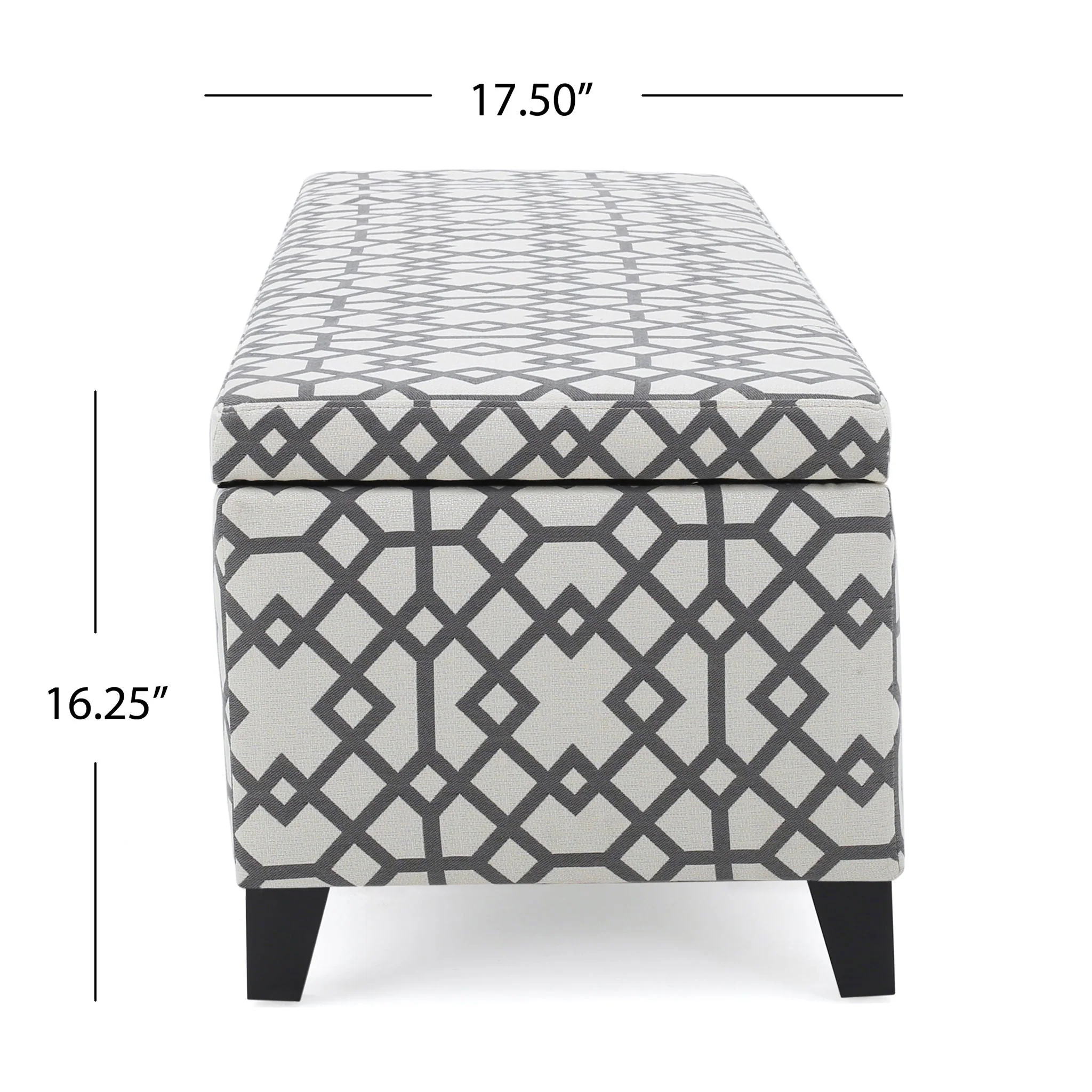 Quotient Upholstered Storage Ottoman With Tapered Block Feet - Gray / White - Image 2