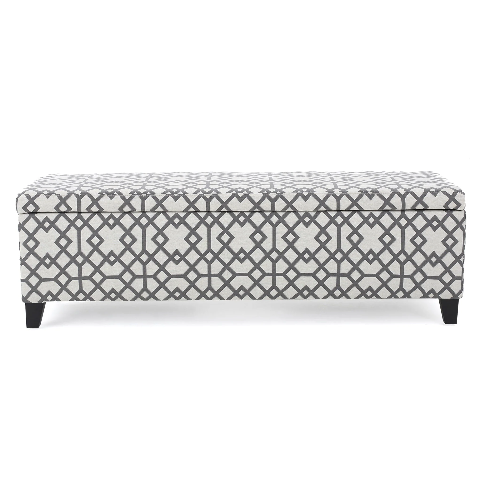 Quotient Upholstered Storage Ottoman With Tapered Block Feet - Gray / White - Image 4