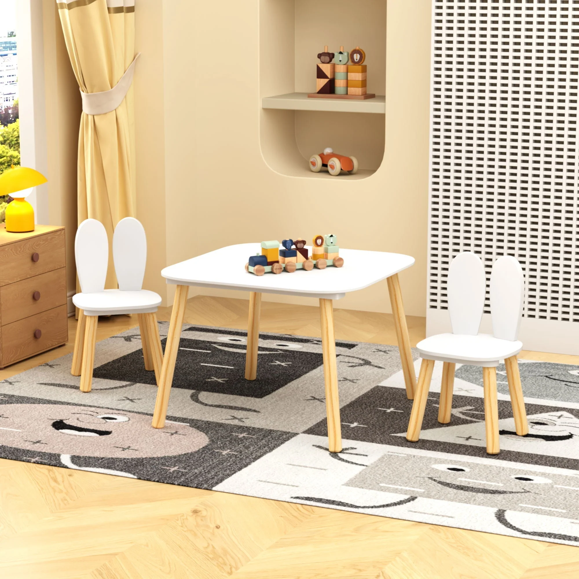 Rabbit Themed Table And 2 Chairs Set - White - Image 2