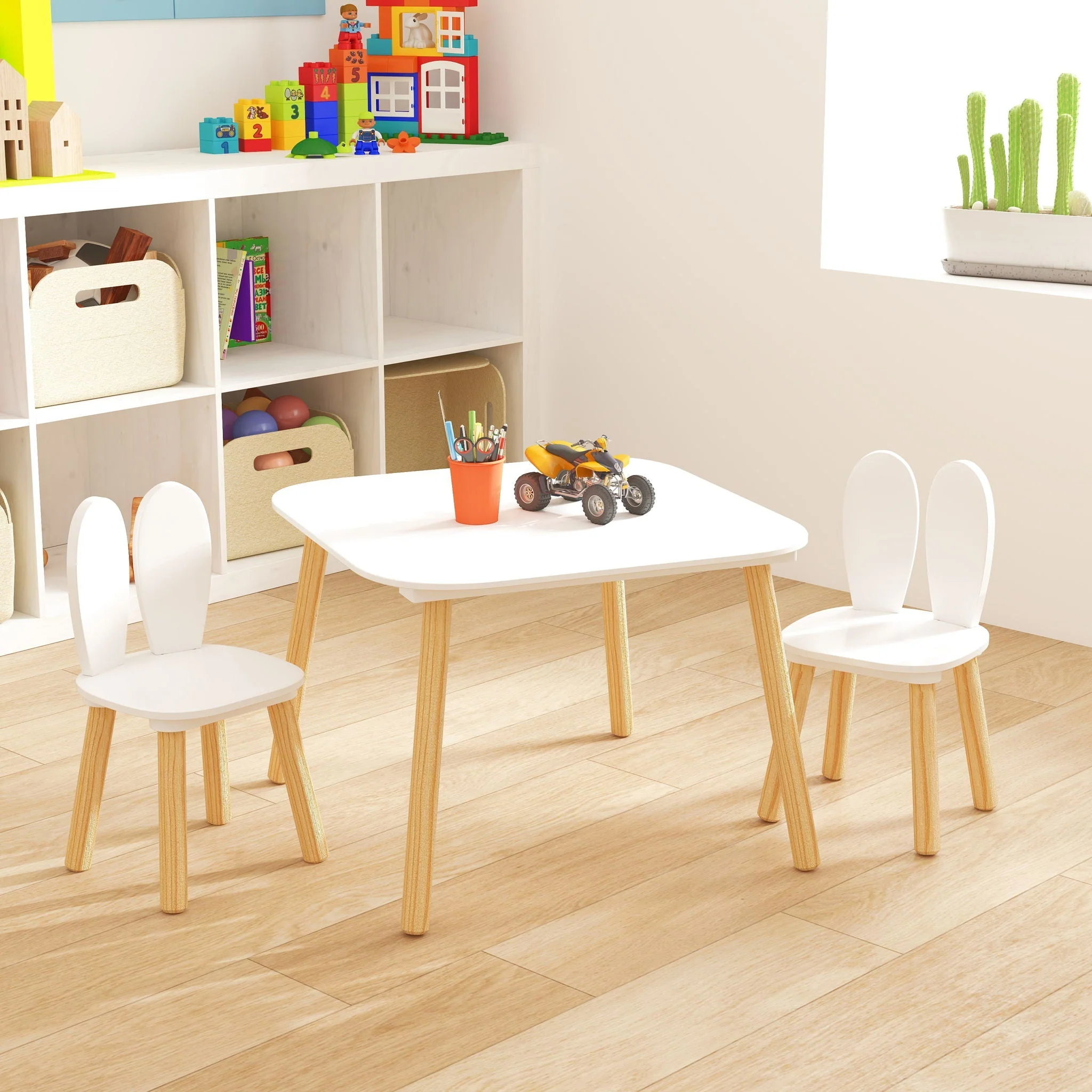 Rabbit Themed Table And 2 Chairs Set - White - Image 3
