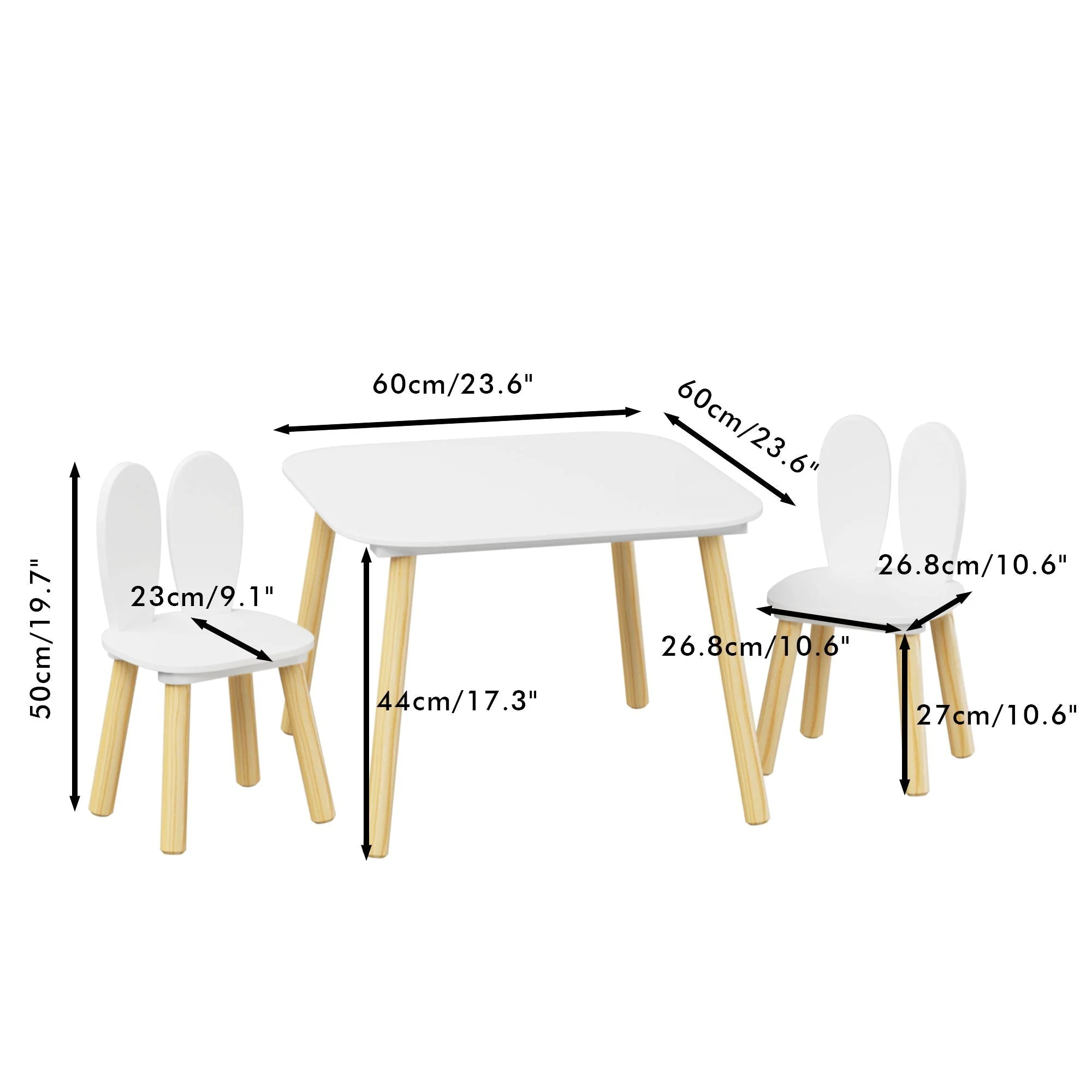 Rabbit Themed Table And 2 Chairs Set - White - Image 4