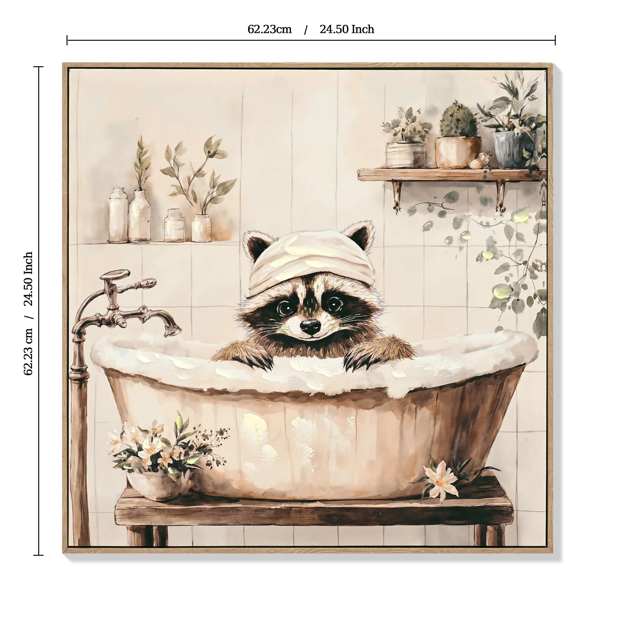 Raccoon Bathroom Canvas Wall Art Raccoon in Bathtub Painting Funny Animal Bathroom Wall Art Black and White Animal Bathtub Pictures for Bath Restroom Wall Decor Framed 24x24 inch - Image 3
