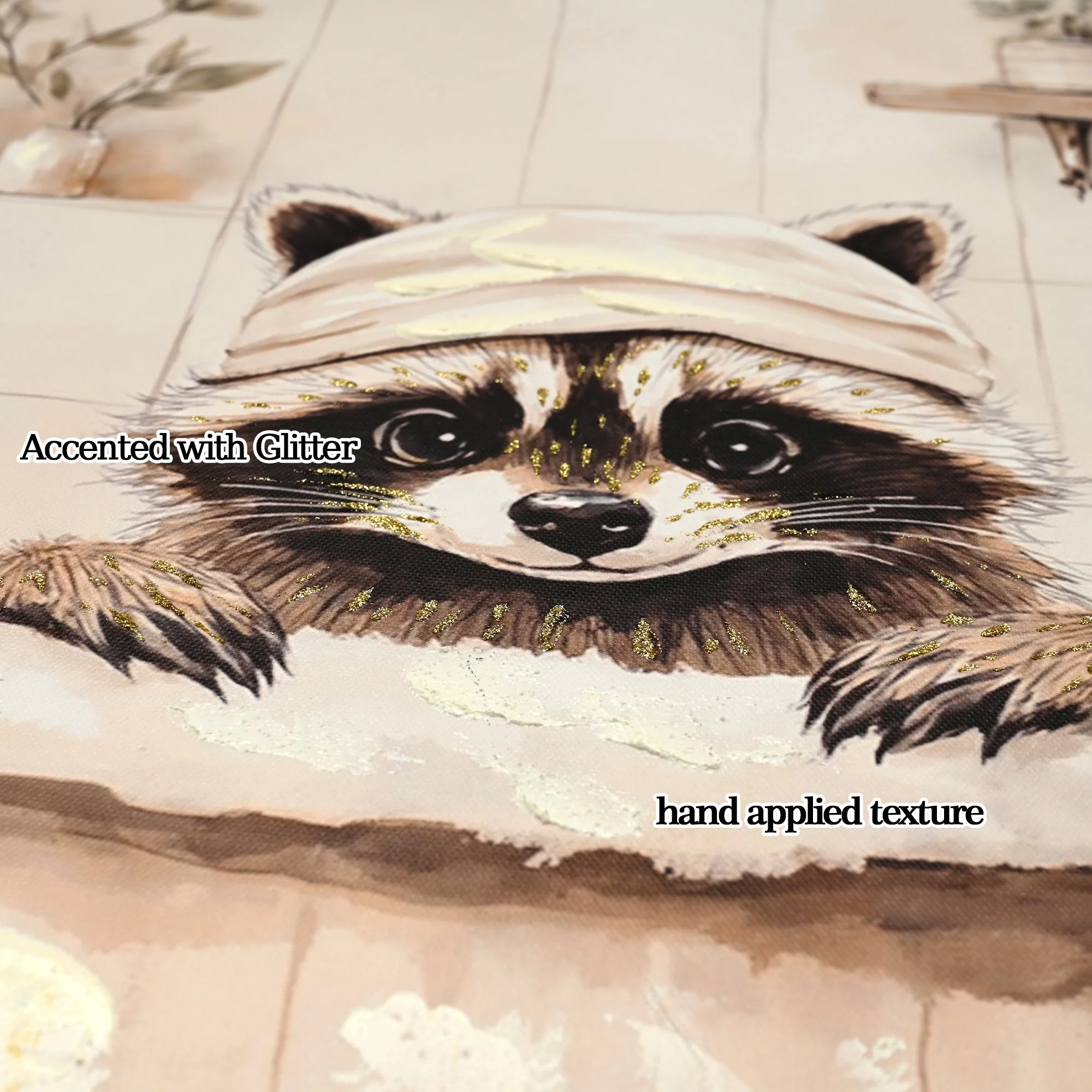 Raccoon Bathroom Canvas Wall Art Raccoon in Bathtub Painting Funny Animal Bathroom Wall Art Black and White Animal Bathtub Pictures for Bath Restroom Wall Decor Framed 24x24 inch - Image 4