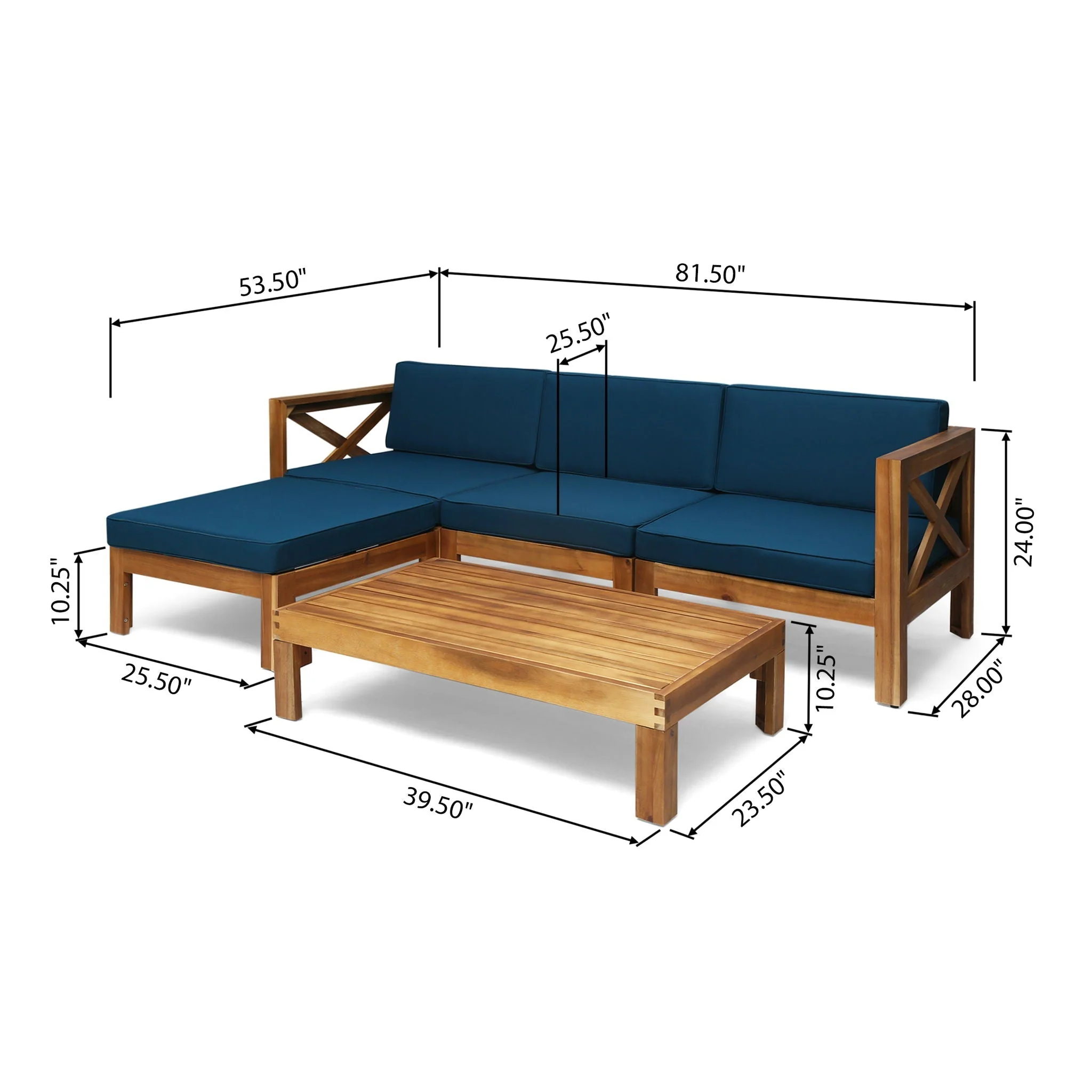 Radiat 5 Piece Outdoor L Shaped Sof Set With Coffee Table And Water Resistant Cushions - Teak - Image 2