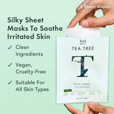 Rael Beauty Tea Tree Facial Sheet Mask 5ct/4.2oz - New - Image 3