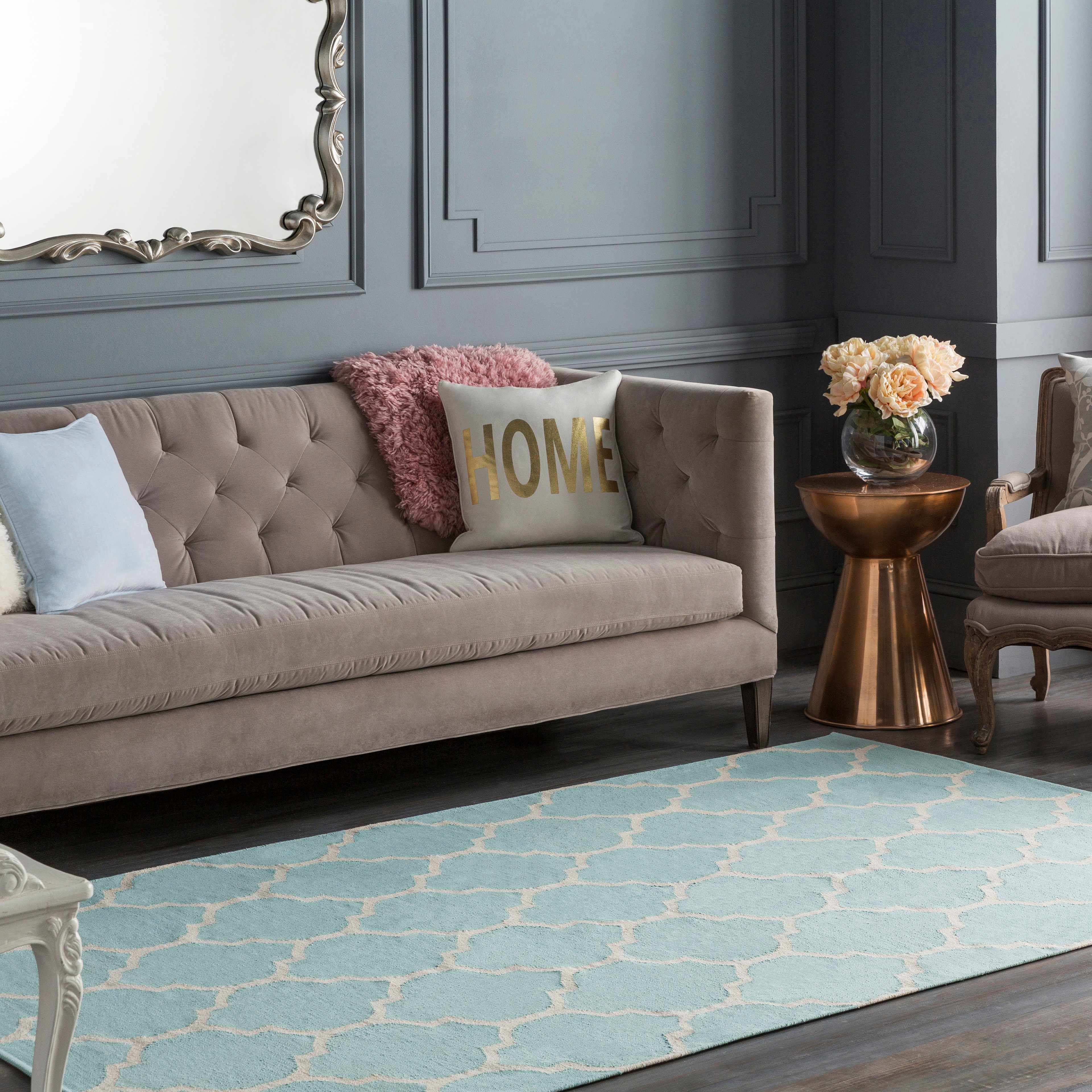 Ragan Ice Blue Trellis Cotton Rug - Clearance - Image 2