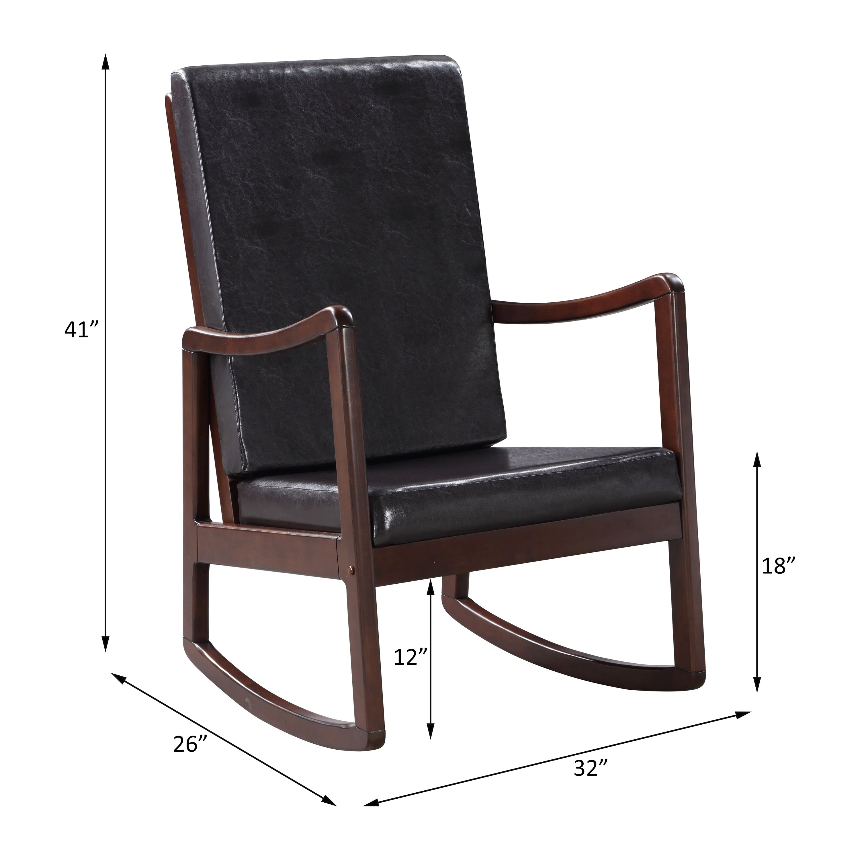 Raina Dark Brown Synthetic Leather & Espresso Finish Rocking Chair - Image 7