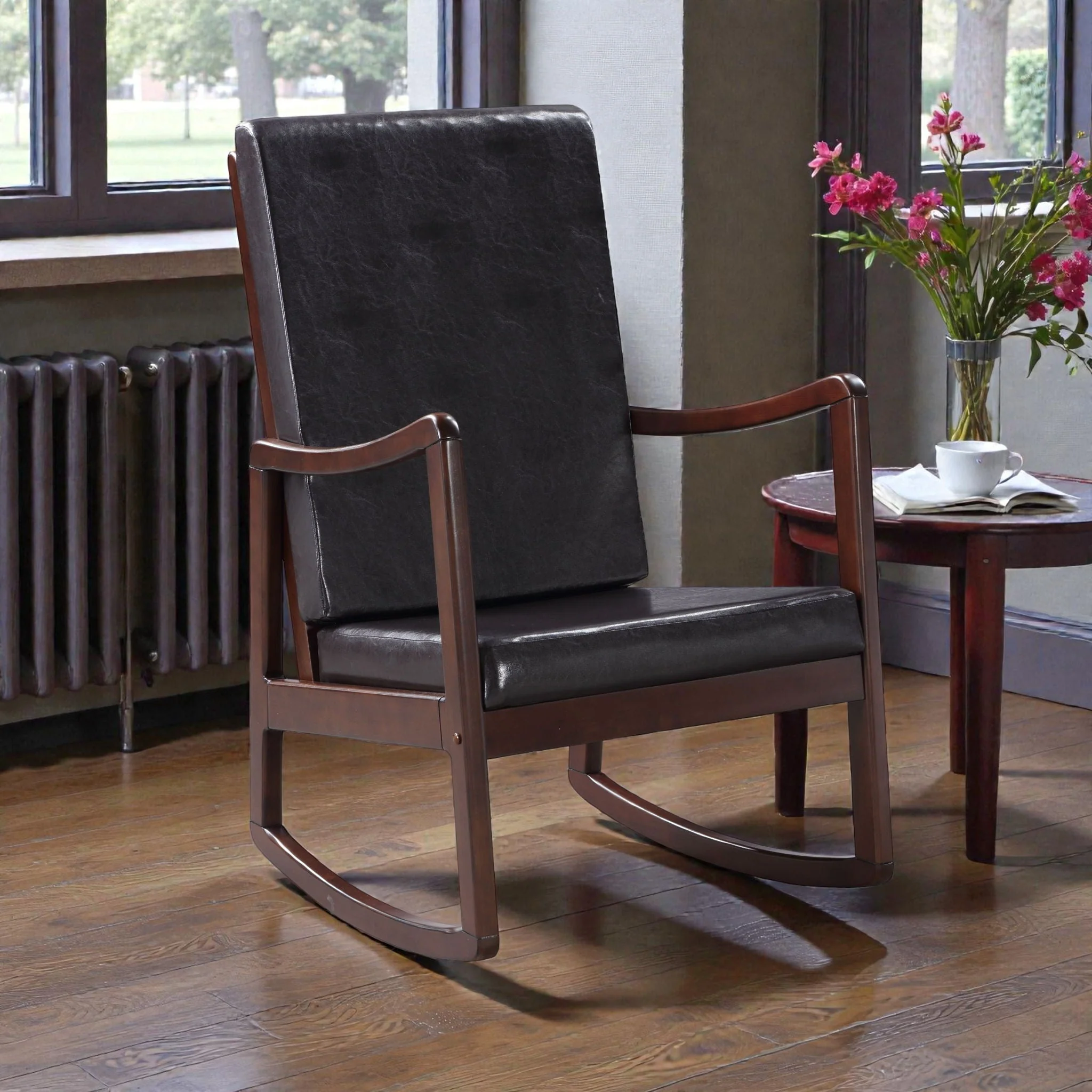 Raina - Synthenic Leather Rocking Chair - Espresso - Image 4