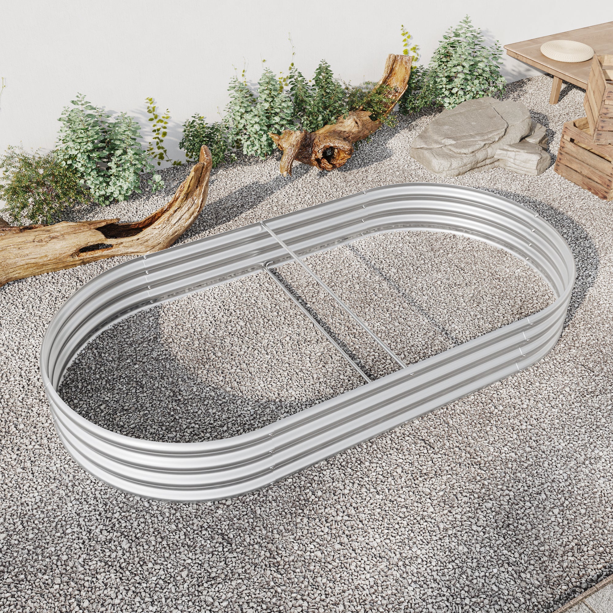 Raised Garden Bed Outdoor Oval Large Metal Planter Bed - Silver - Image 4