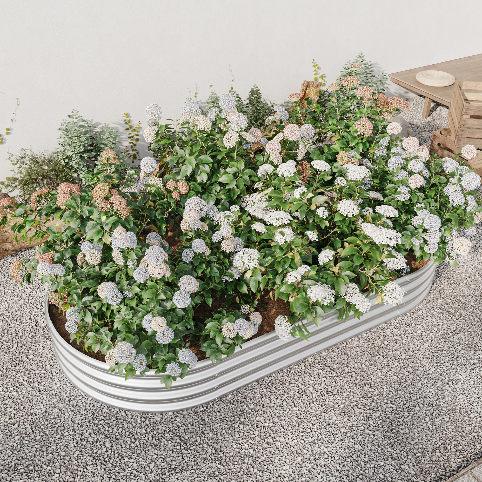 Raised Garden Bed Outdoor Oval Large Metal Planter Bed - Silver - Image 6
