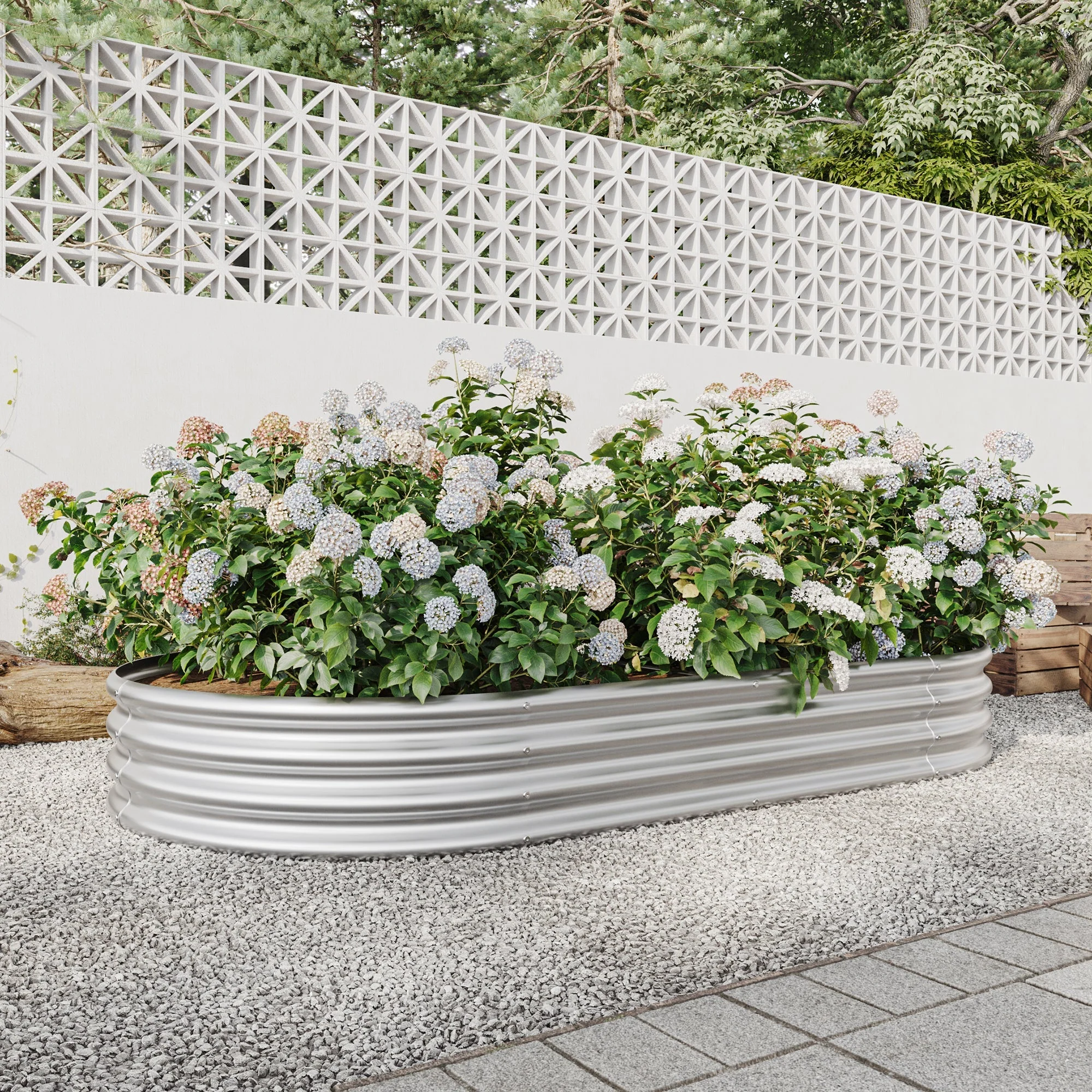 Raised Garden Bed Outdoor Oval Large Metal Planter Bed - Silver - Image 8