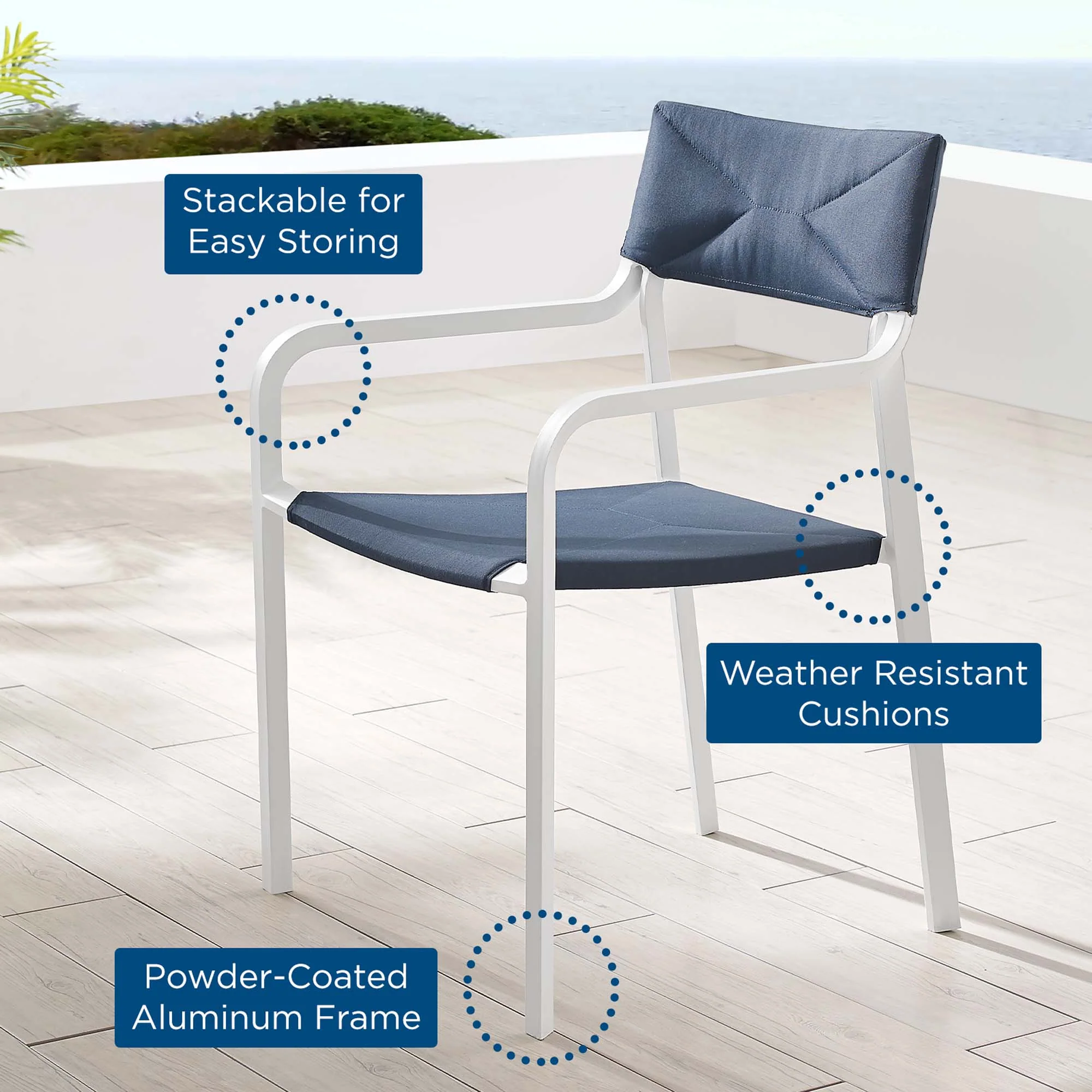 Raleigh Stackable Outdoor Patio Aluminum Dining Armchair by Modway - Image 7