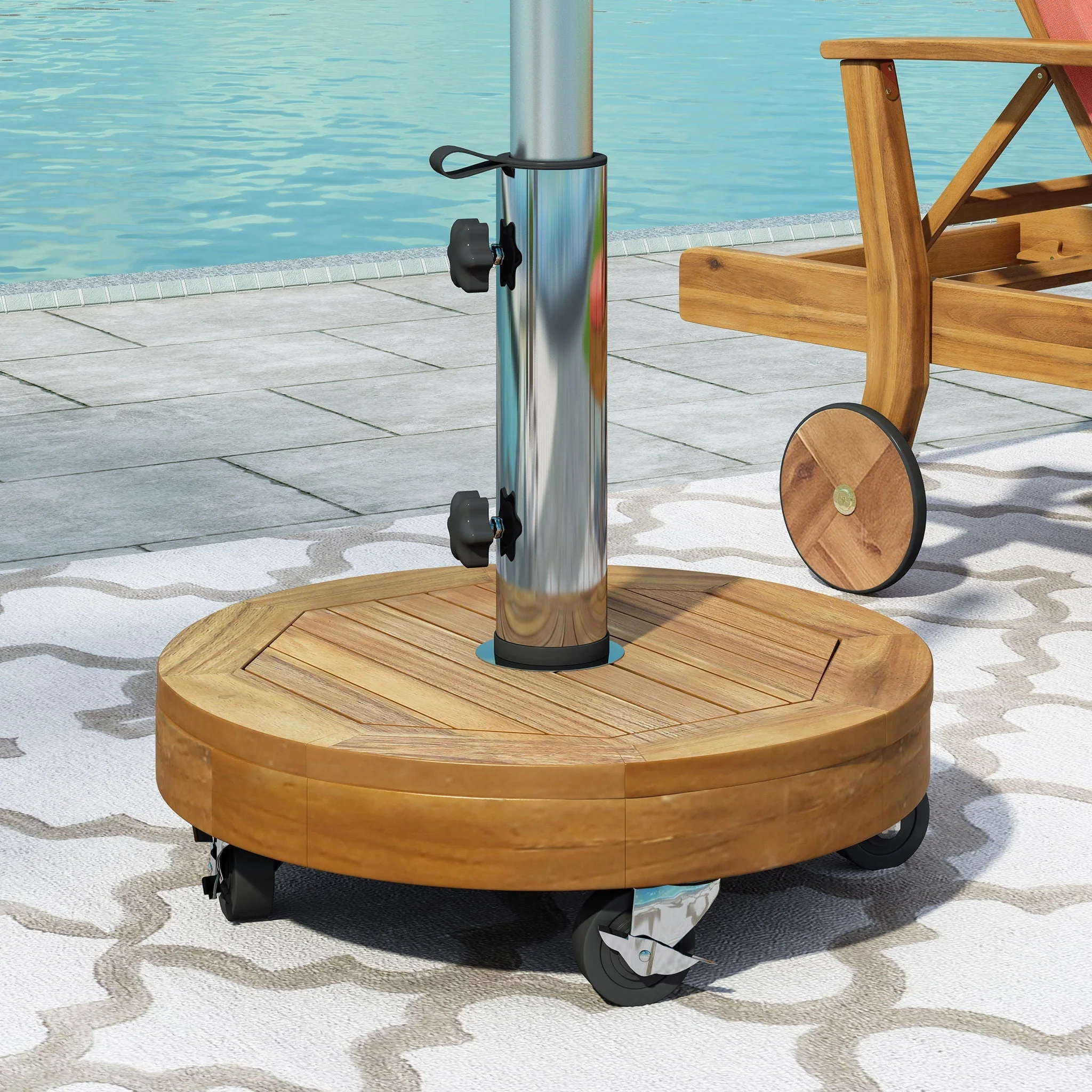 Ralph Round Umbrella Base - Teak - Image 4