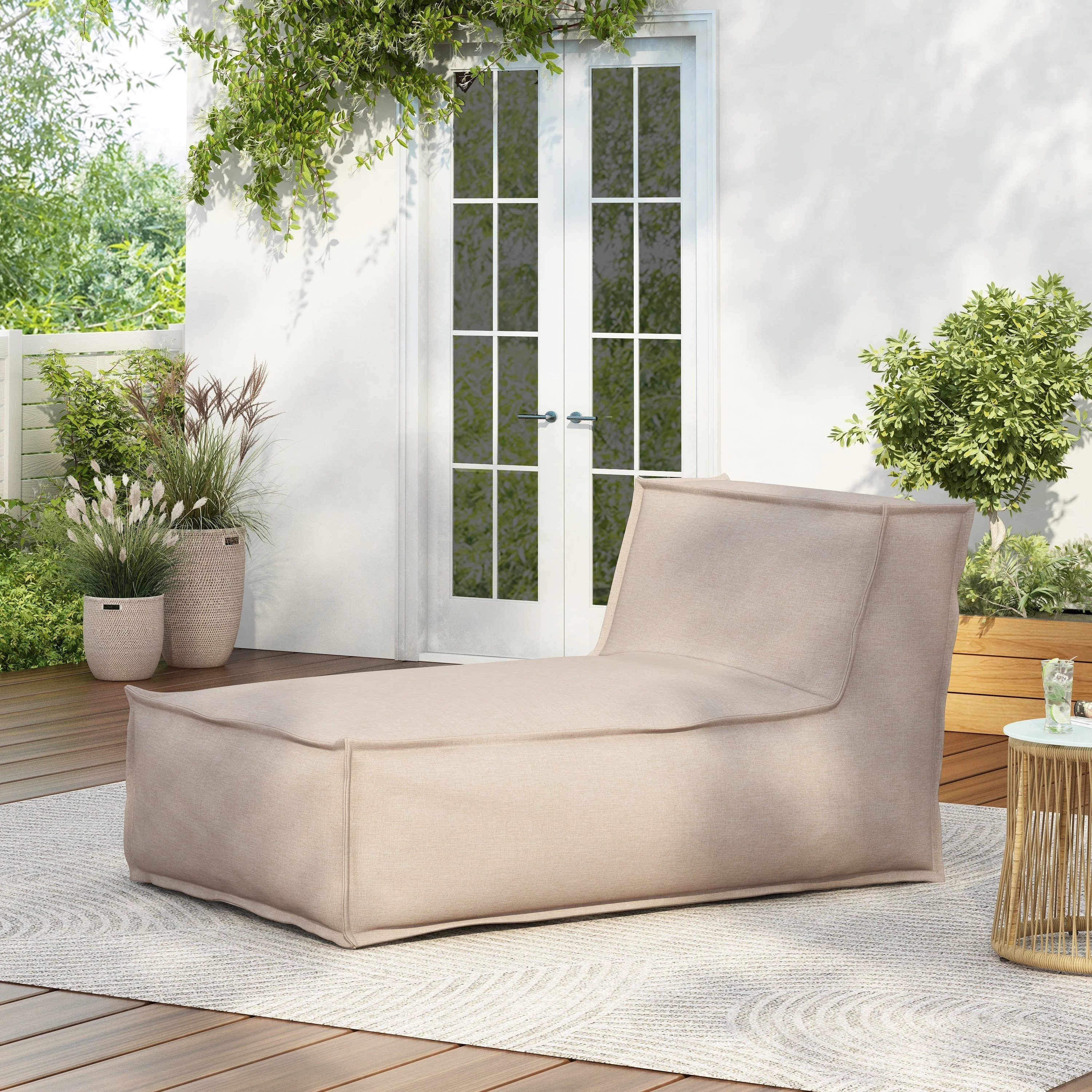 Ramona Outdoor Bean Bag Lounge Chair in Beige - Image 2