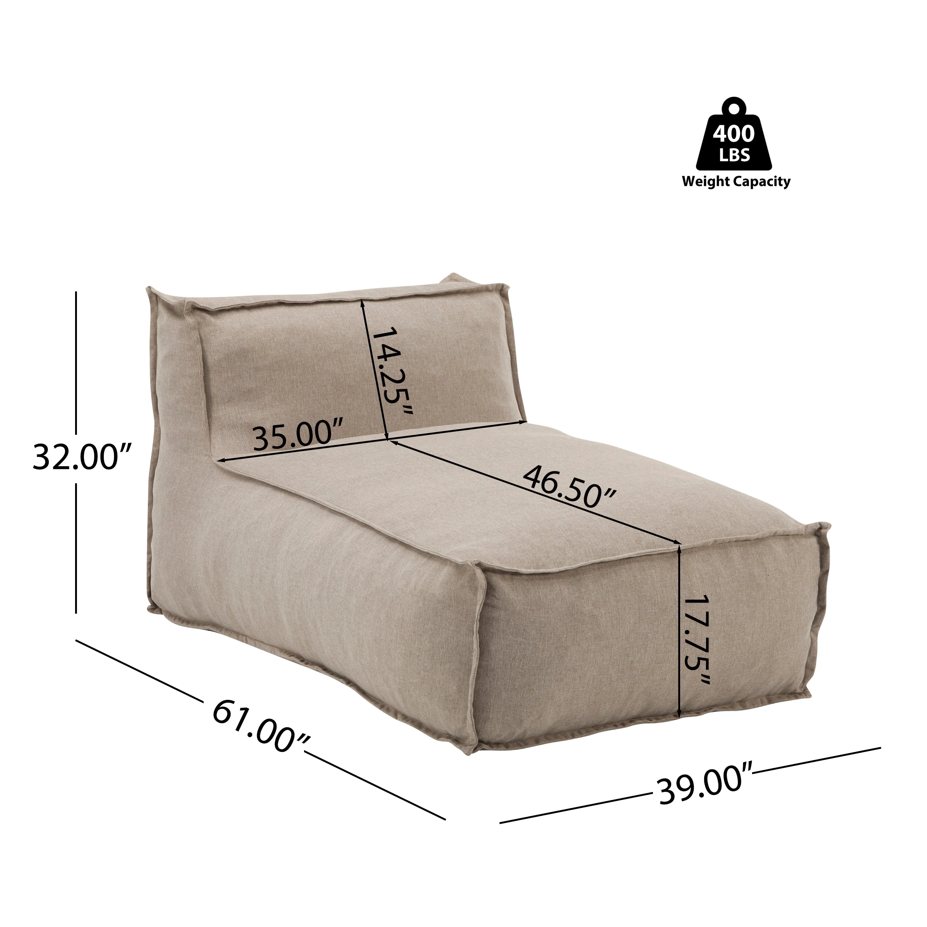 Ramona Outdoor Bean Bag Lounge Chair in Beige - Image 3