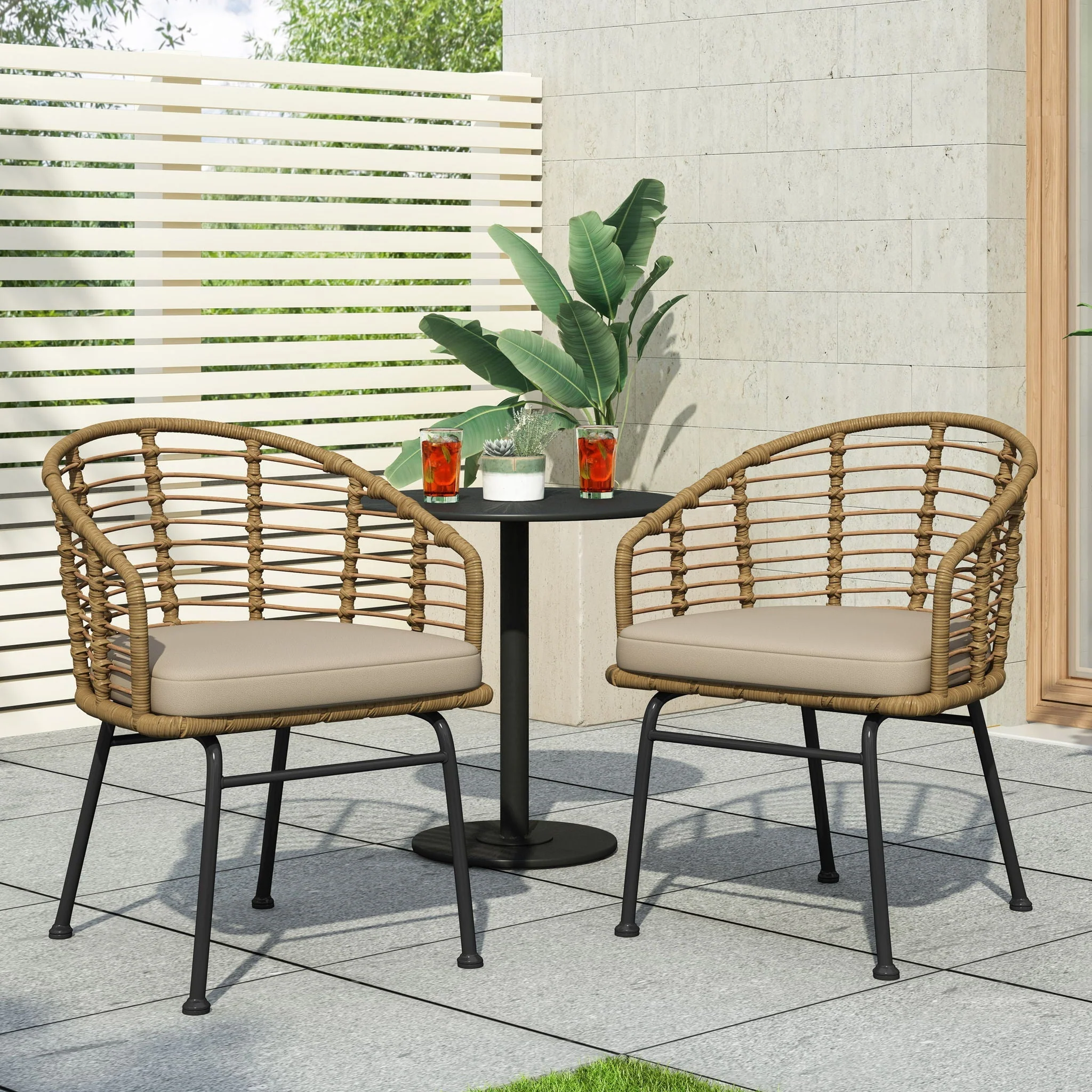 Randy Modern Wicker Chair With Water Resistant Cushions - Brown / Beige - Image 3