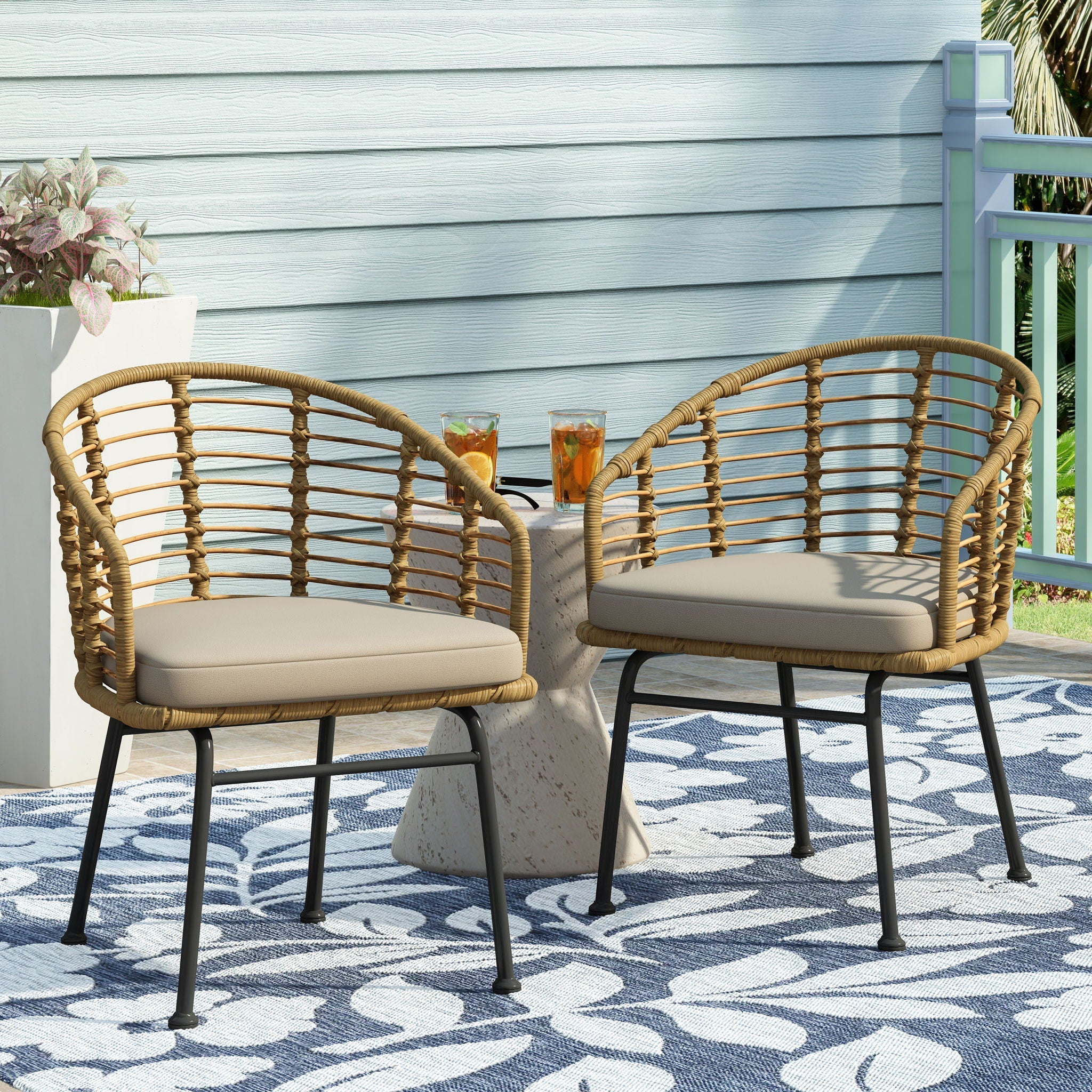 Randy Modern Wicker Chair With Water Resistant Cushions - Brown / Beige - Image 4