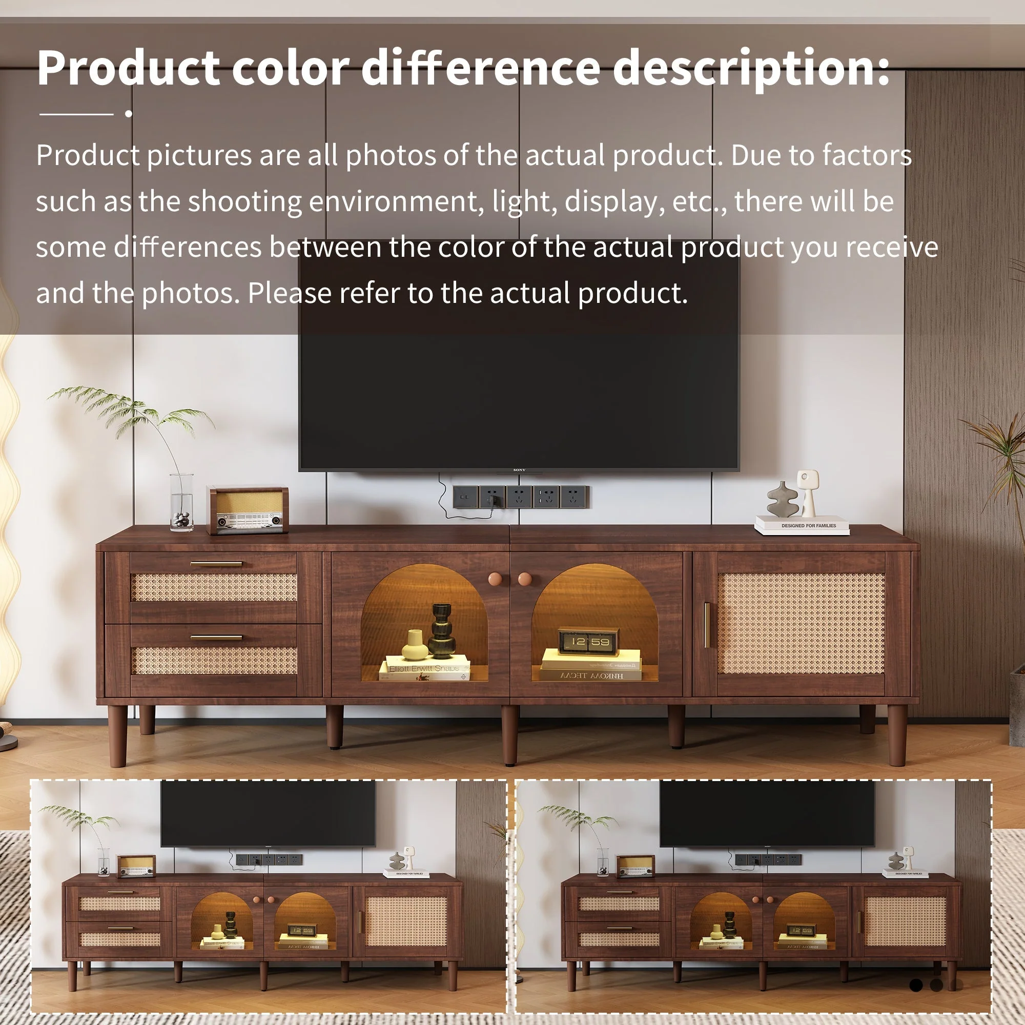 Rattan TV Stand with 3 Cabinets & 2 Drawers - Image 11