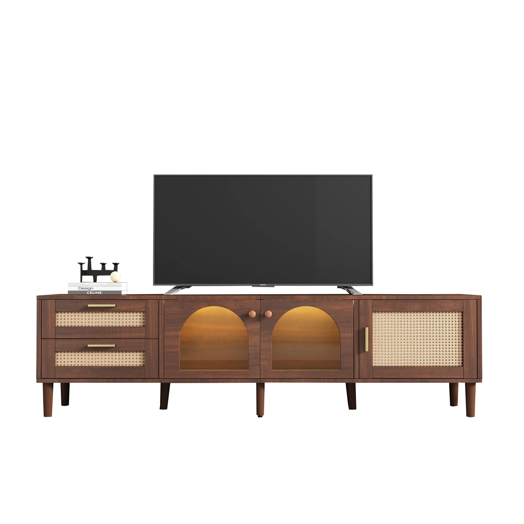 Rattan TV Stand with 3 Cabinets & 2 Drawers - Image 13