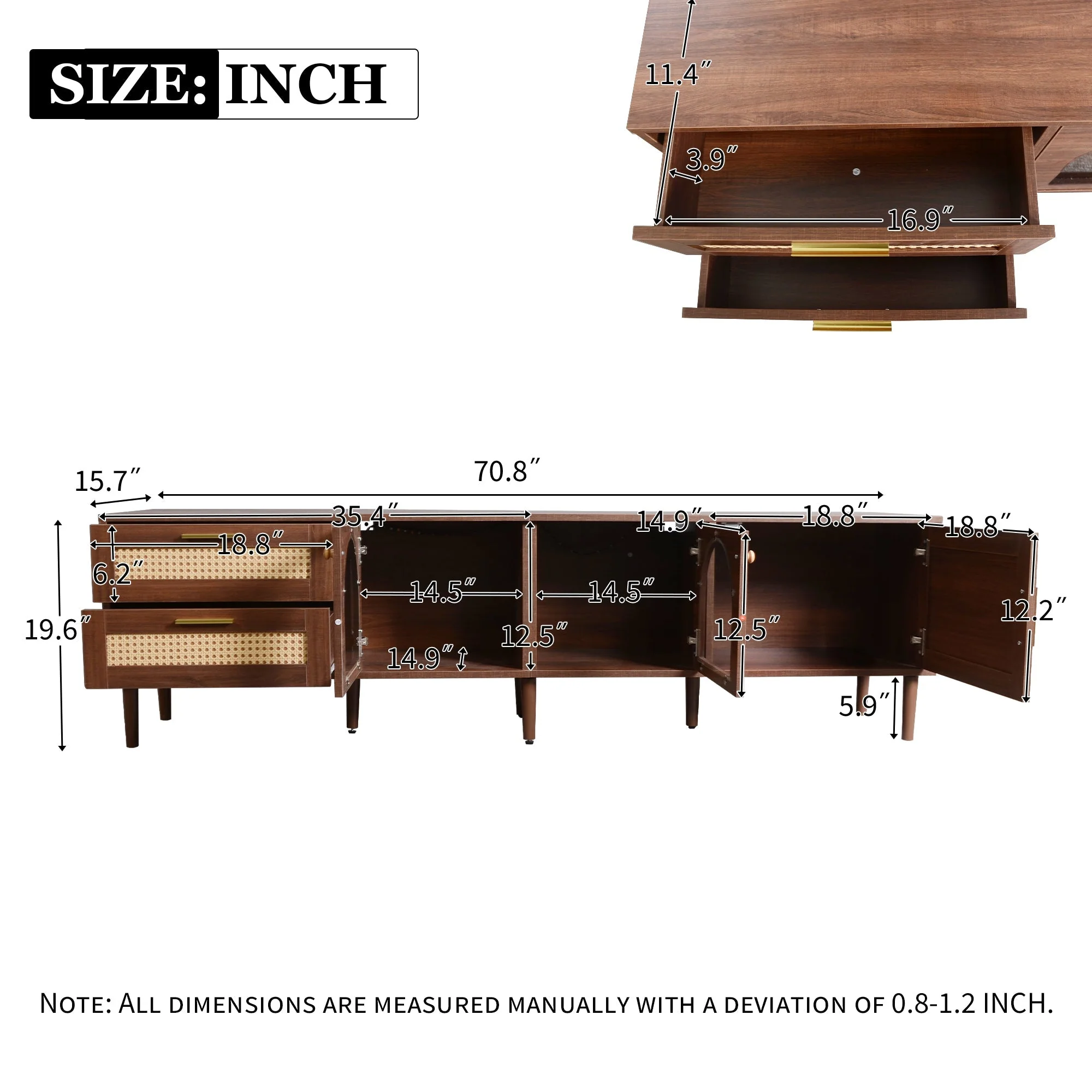 Rattan TV Stand with 3 Cabinets & 2 Drawers - Image 14