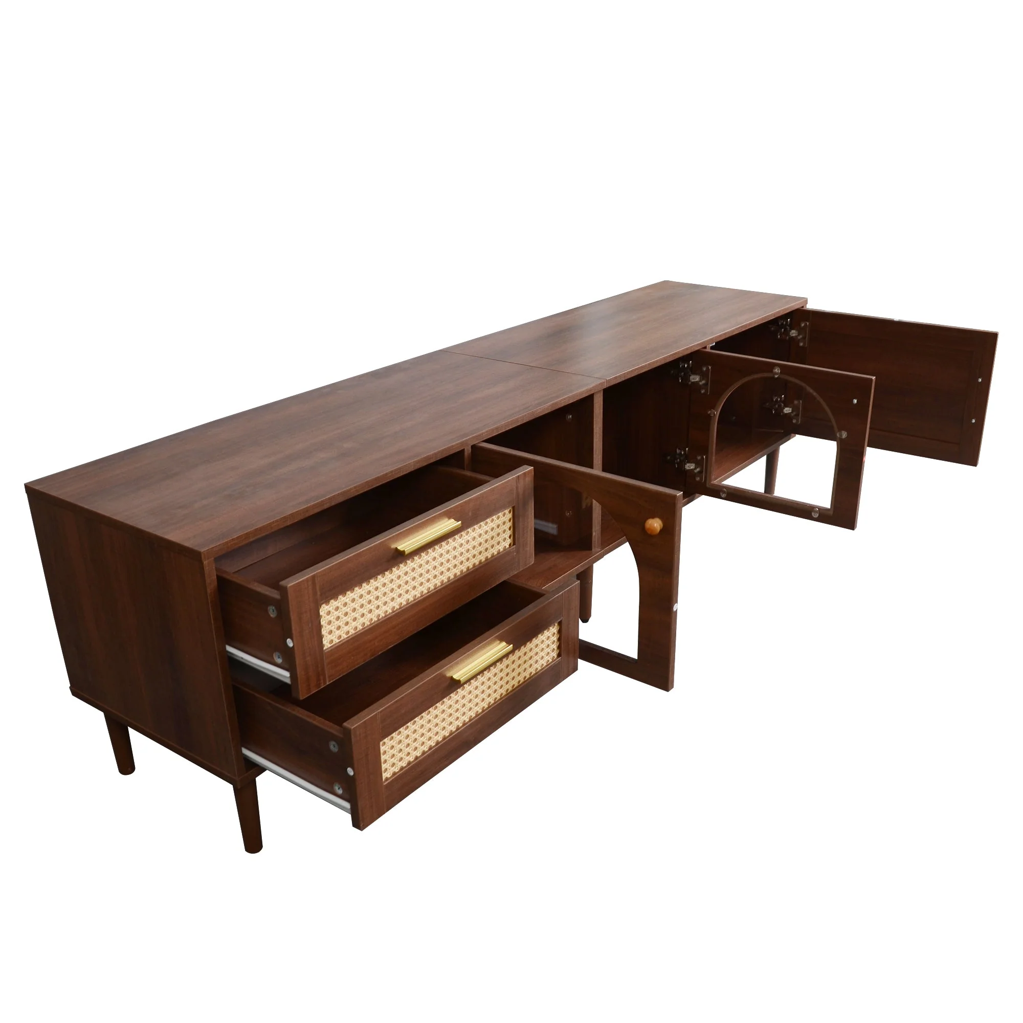 Rattan TV Stand with 3 Cabinets & 2 Drawers - Image 15