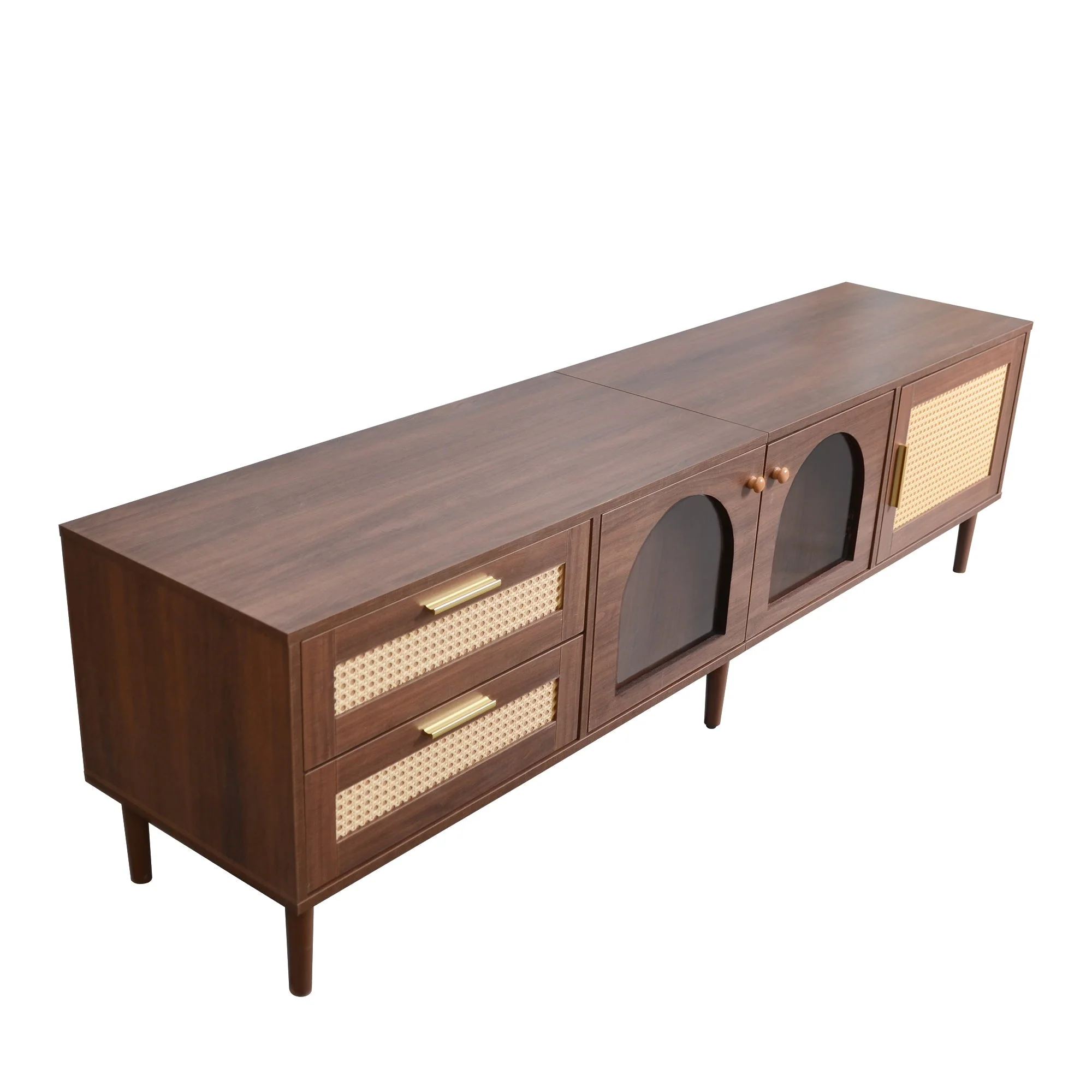 Rattan TV Stand with 3 Cabinets & 2 Drawers - Image 16