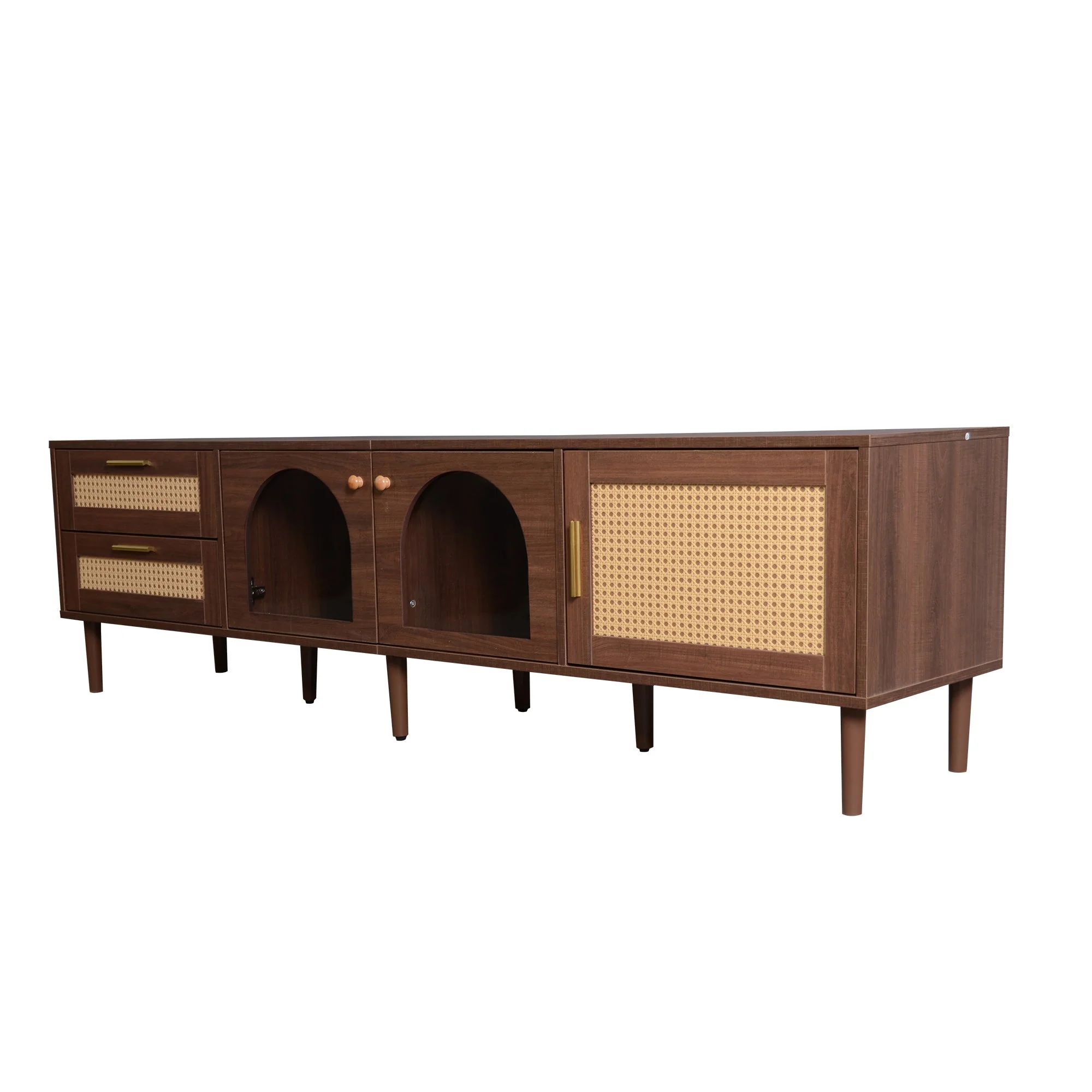 Rattan TV Stand with 3 Cabinets & 2 Drawers - Image 17