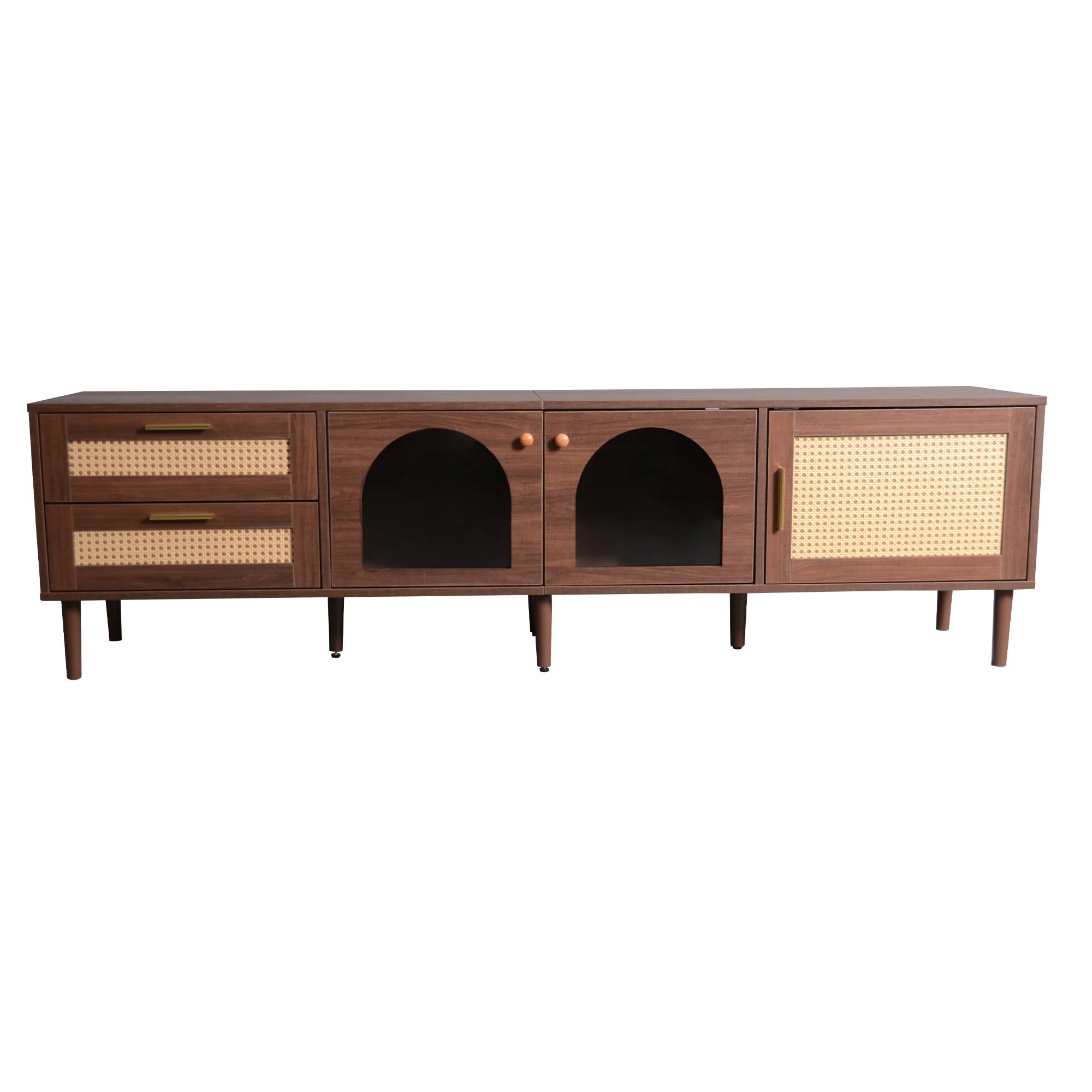 Rattan TV Stand with 3 Cabinets & 2 Drawers - Image 18