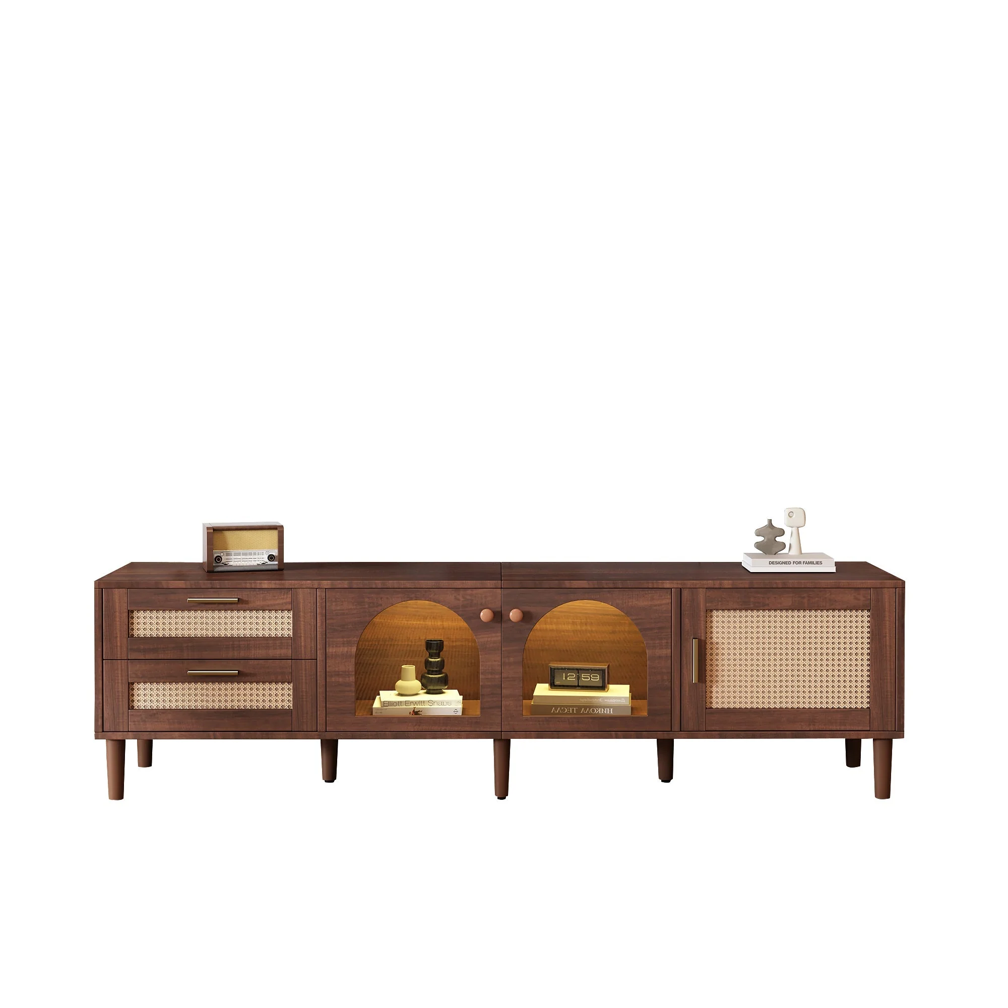 Rattan TV Stand with 3 Cabinets & 2 Drawers - Image 20
