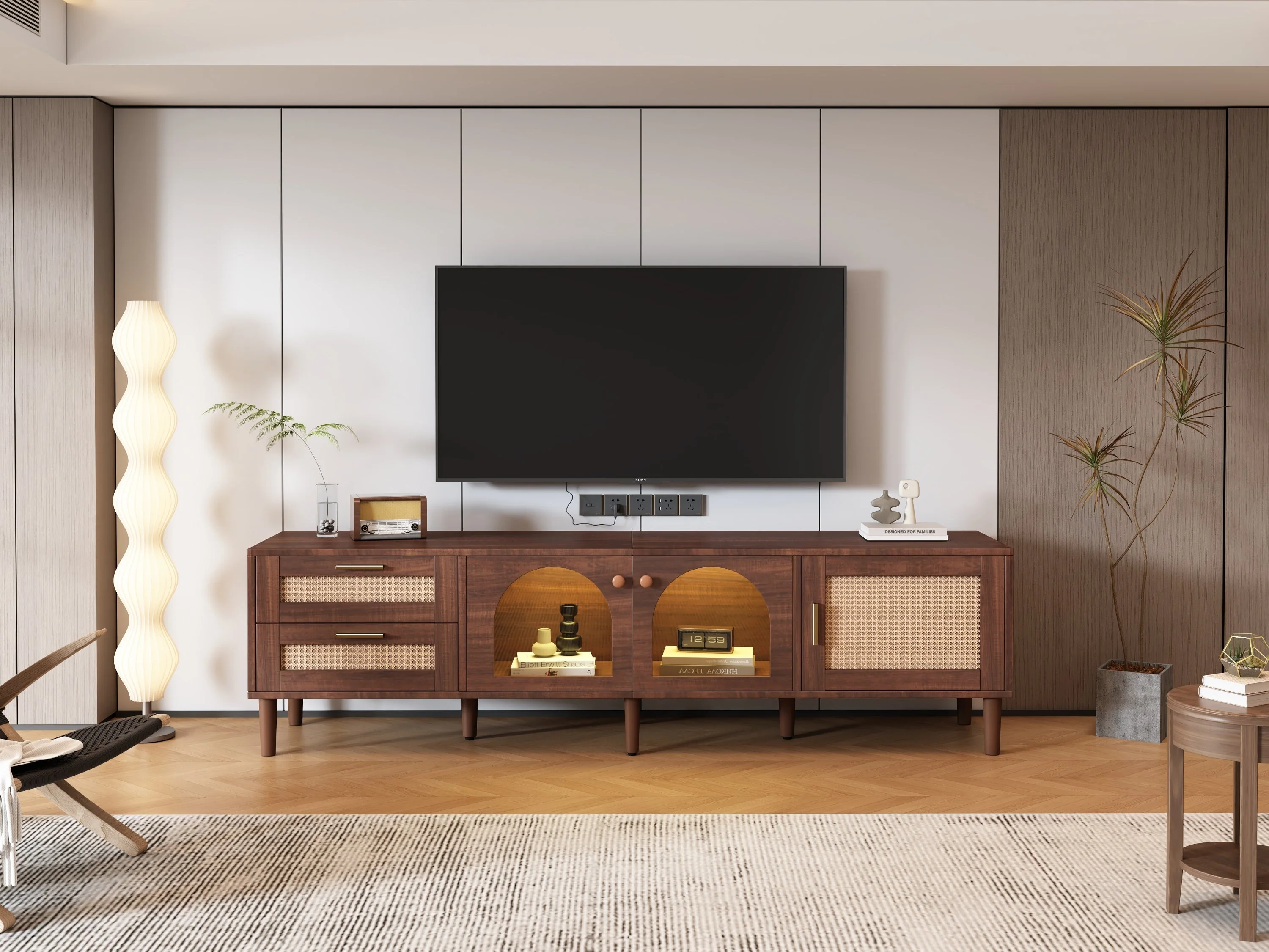 Rattan TV Stand with 3 Cabinets & 2 Drawers - Image 24
