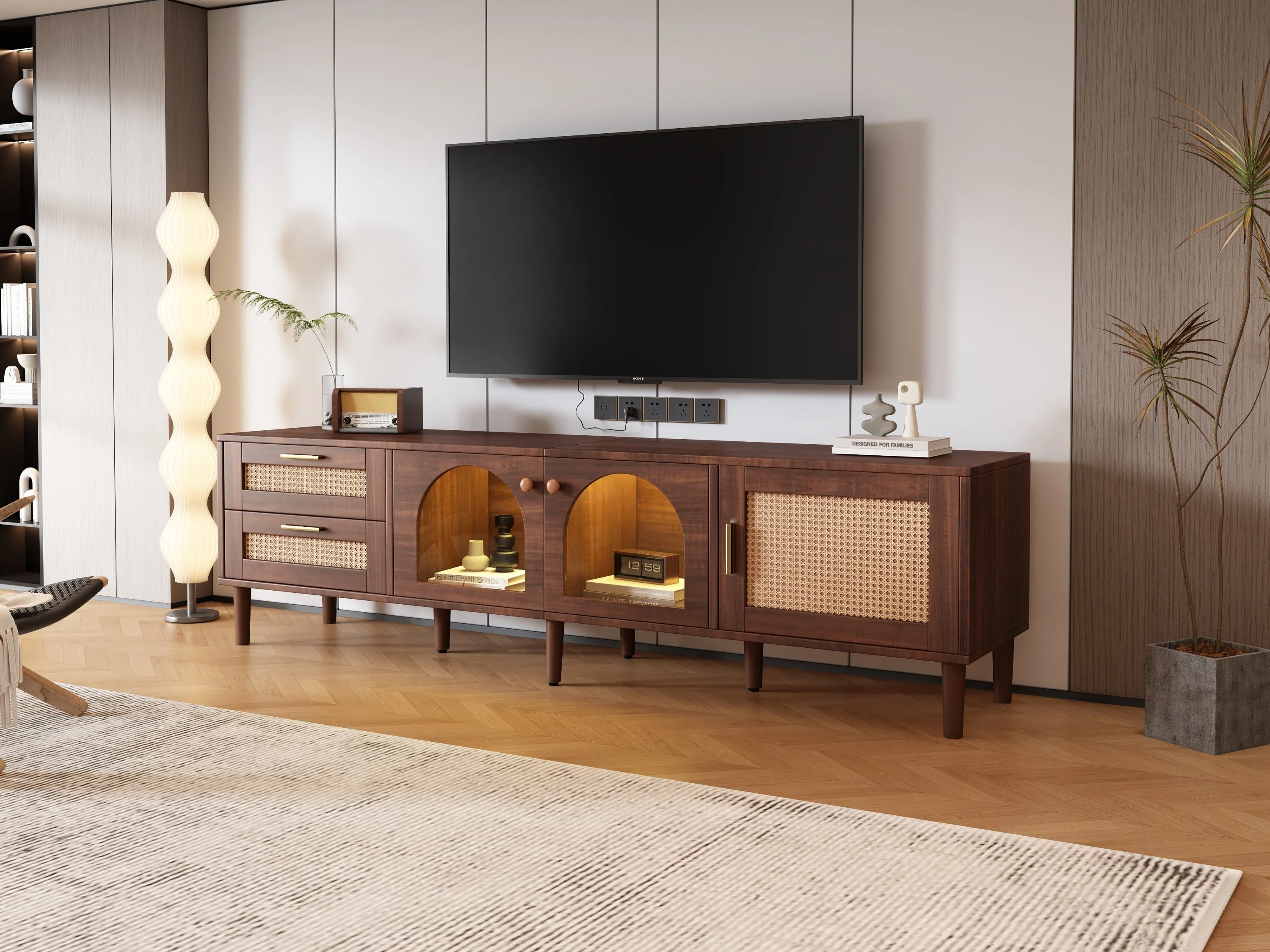 Rattan TV Stand with 3 Cabinets & 2 Drawers - Image 26