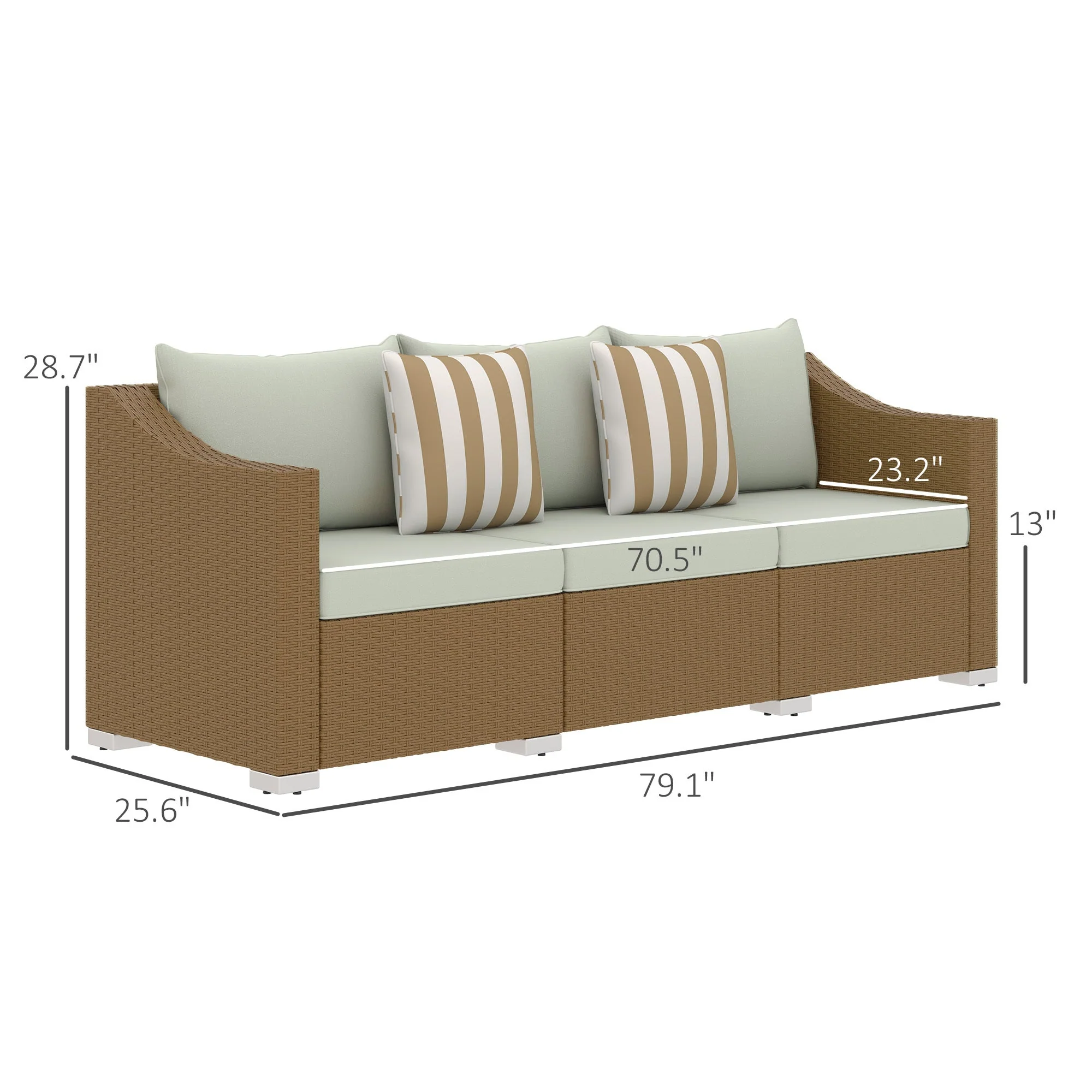 Rattan Wicker Seater Patio Couch with Cushions and Throw Pillows - Image 3