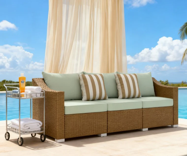 Rattan Wicker Seater Patio Couch with Cushions and Throw Pillows - Image 4