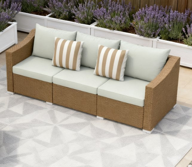 Rattan Wicker Seater Patio Couch with Cushions and Throw Pillows - Image 8