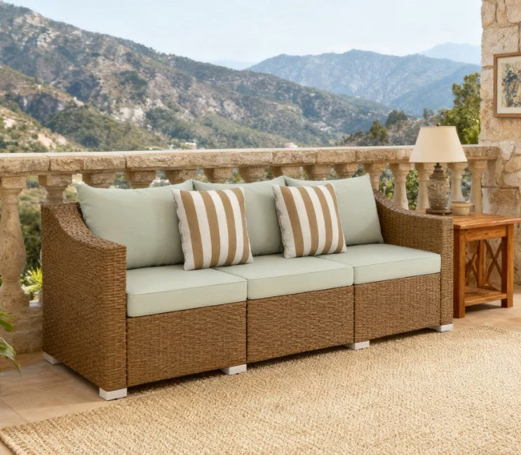 Rattan Wicker Seater Patio Couch with Cushions and Throw Pillows - Image 9