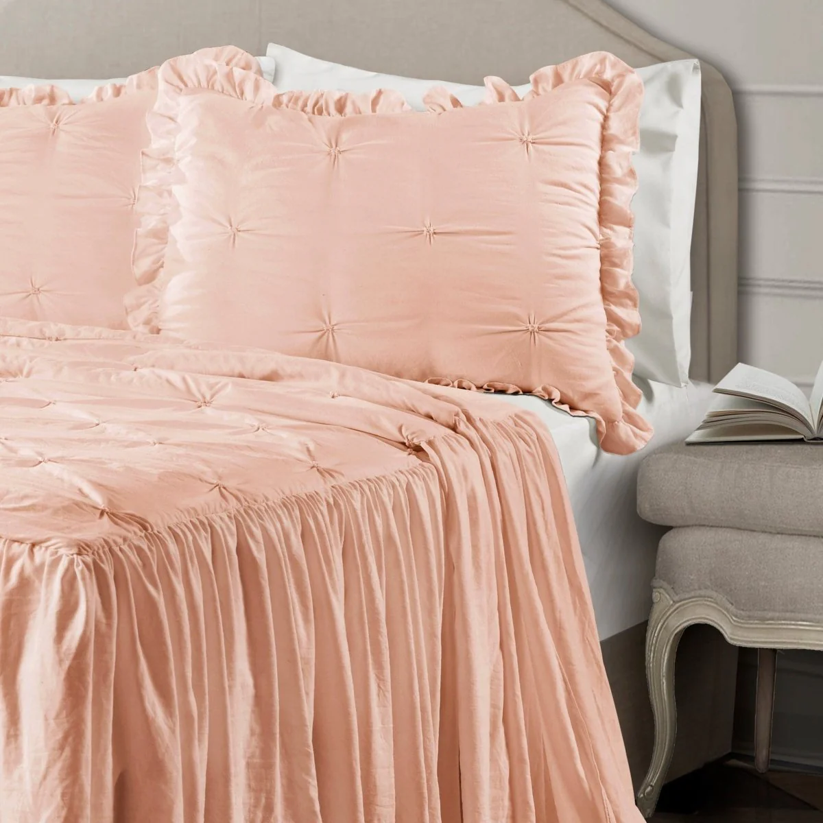 Ravello Pintuck Ruffle Skirt Bedspread Set - Image 10