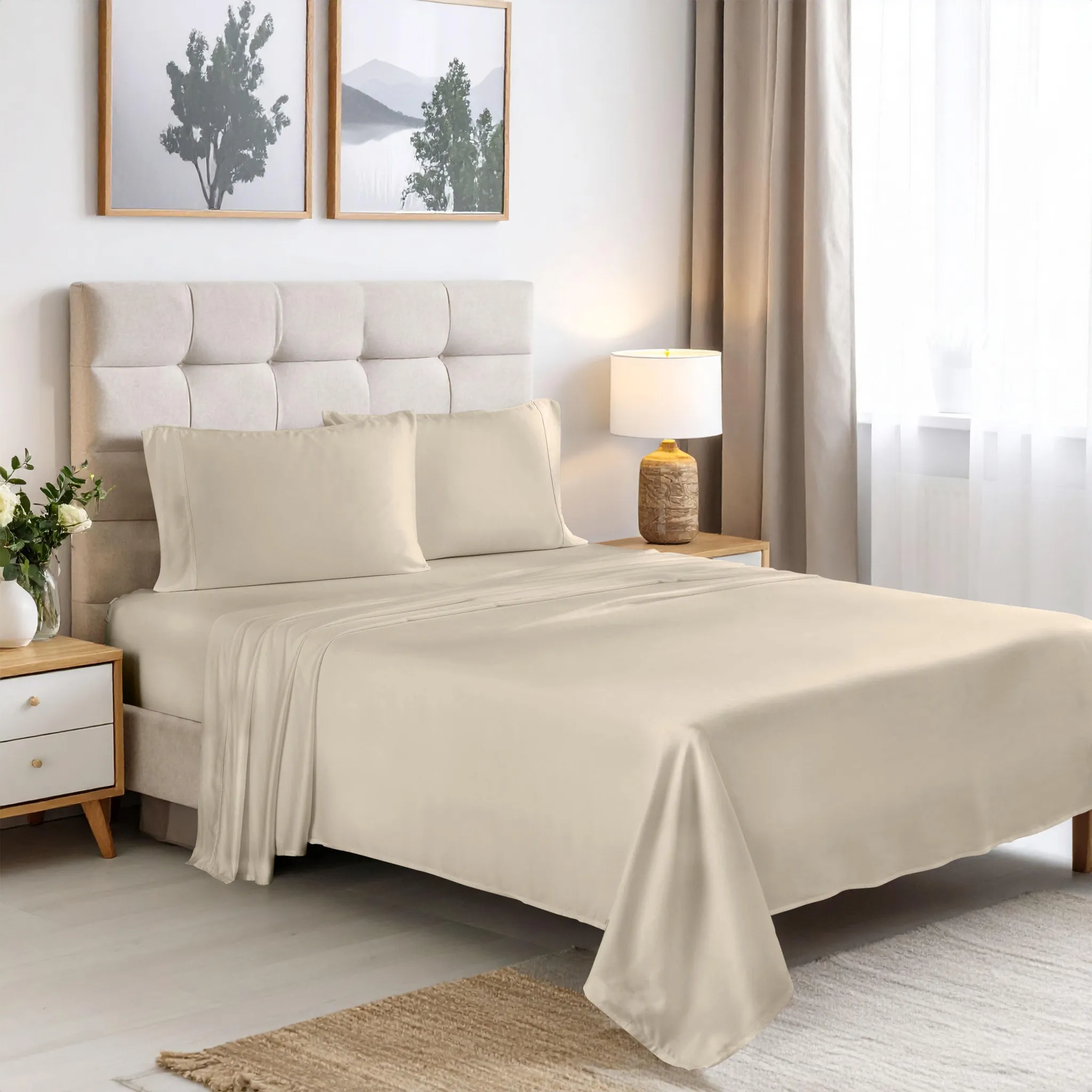 Bamboo Viscose 4-Piece Bed Sheet Set 300 Thread Count Deep Pocket - Image 10