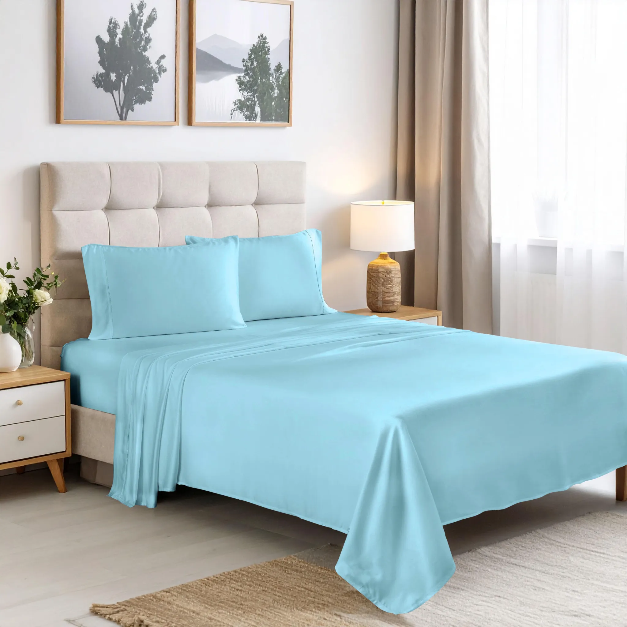 Bamboo Viscose 4-Piece Bed Sheet Set 300 Thread Count Deep Pocket - Image 19