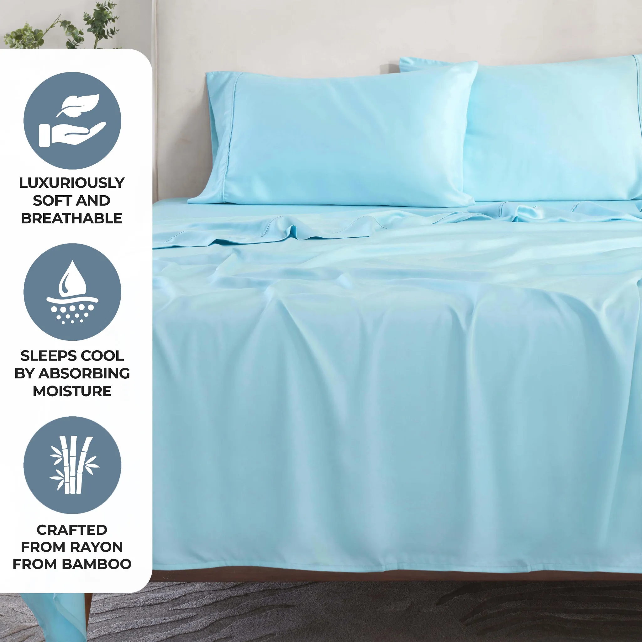 Bamboo Viscose 4-Piece Bed Sheet Set 300 Thread Count Deep Pocket - Image 21