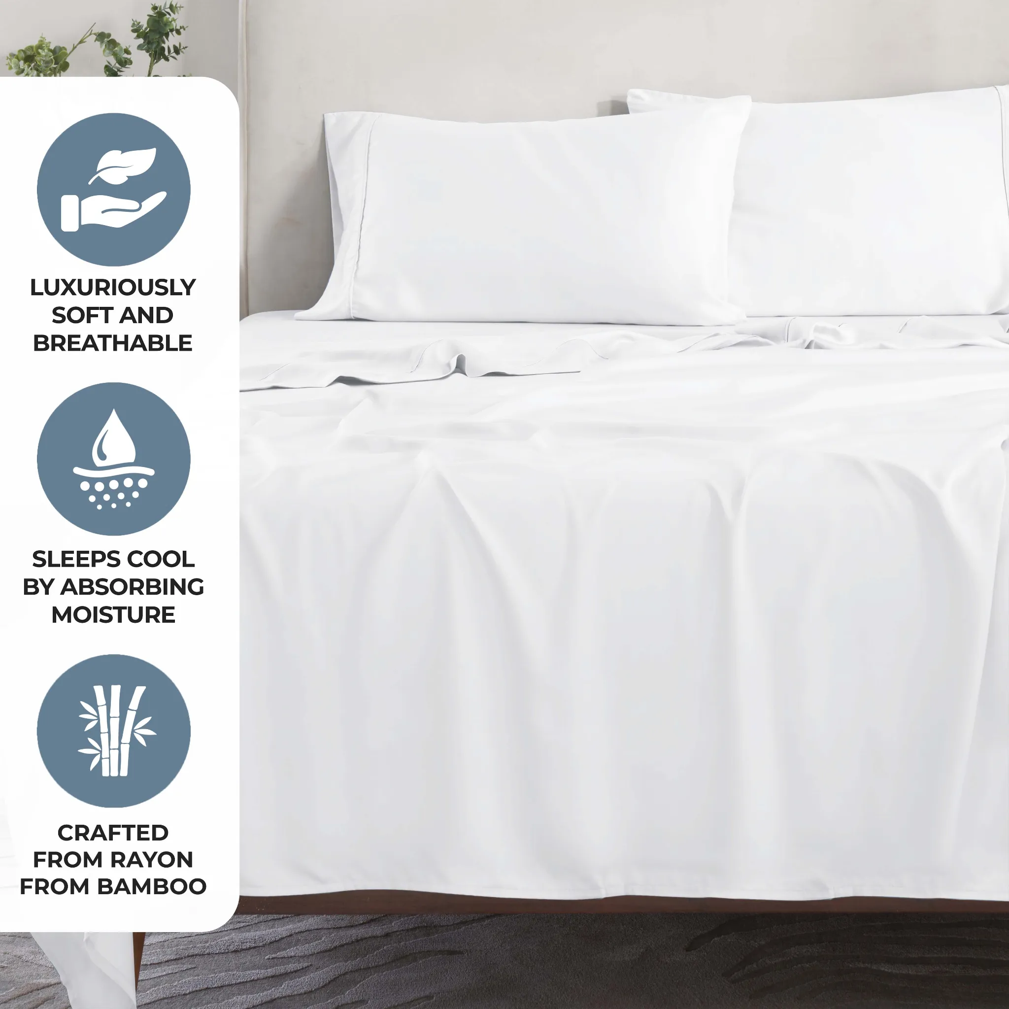 Bamboo Viscose 4-Piece Bed Sheet Set 300 Thread Count Deep Pocket - Image 3