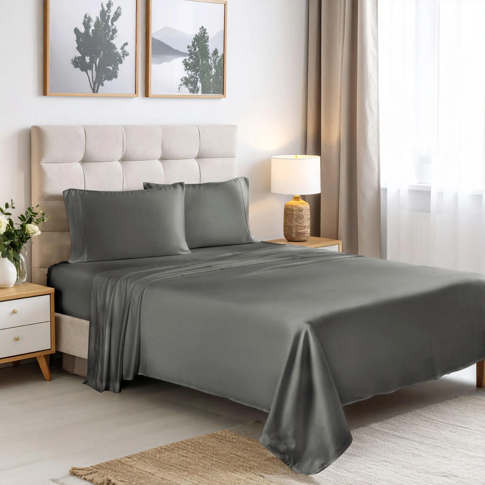 Bamboo Viscose 4-Piece Bed Sheet Set 300 Thread Count Deep Pocket - Image 55
