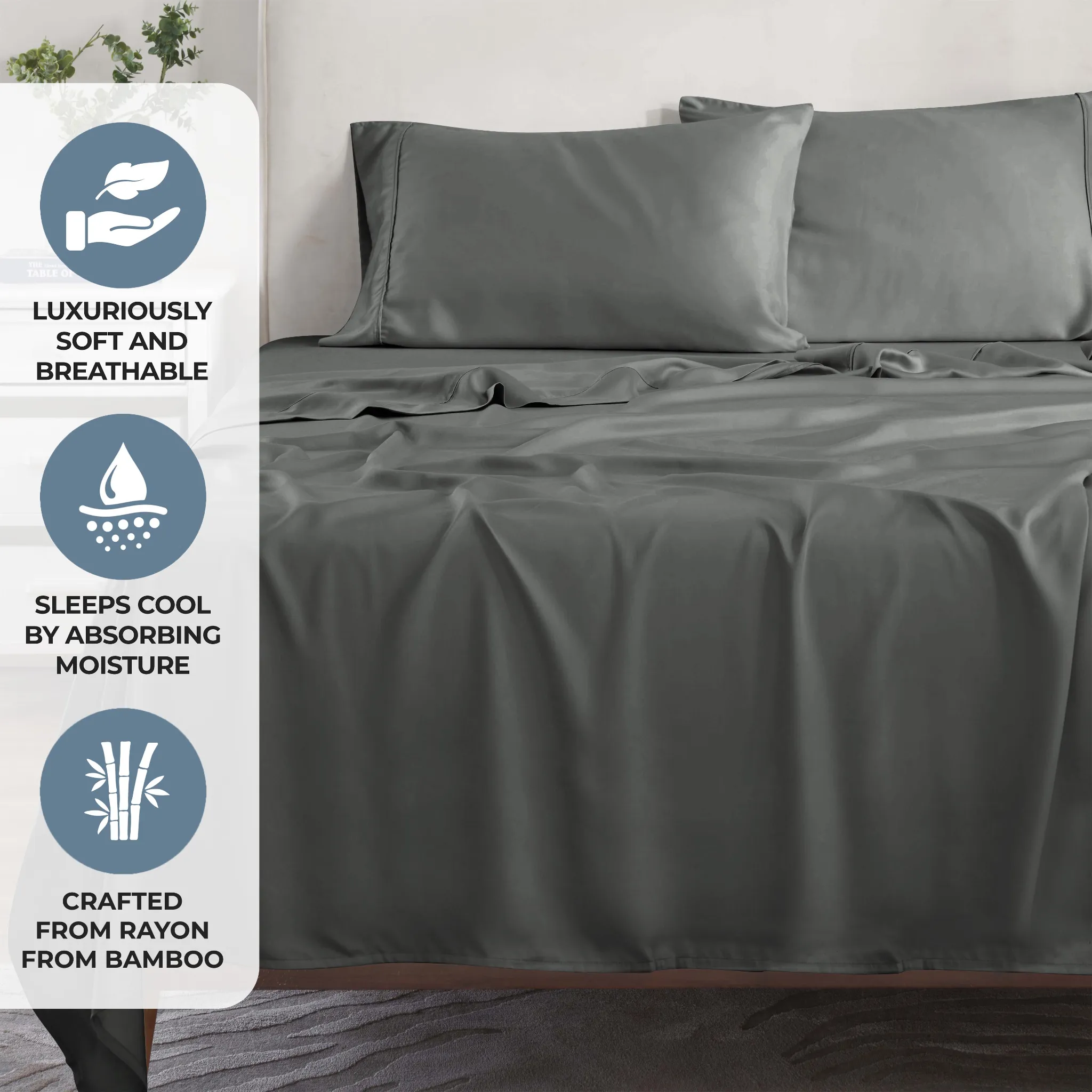 Bamboo Viscose 4-Piece Bed Sheet Set 300 Thread Count Deep Pocket - Image 57