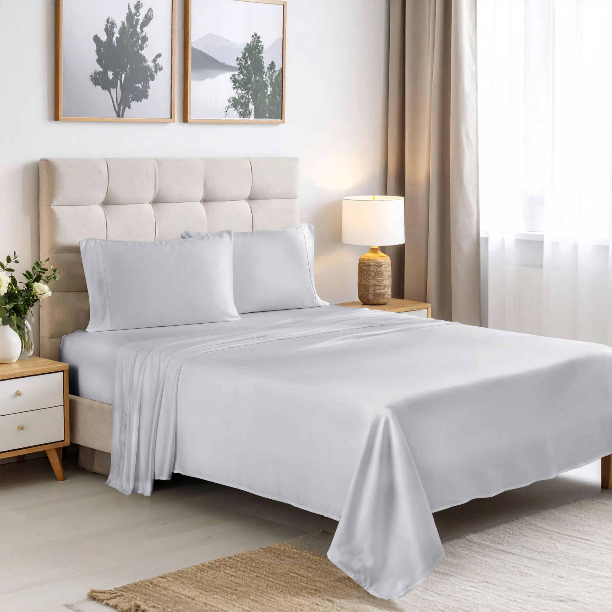 Bamboo Viscose 4-Piece Bed Sheet Set 300 Thread Count Deep Pocket - Image 64
