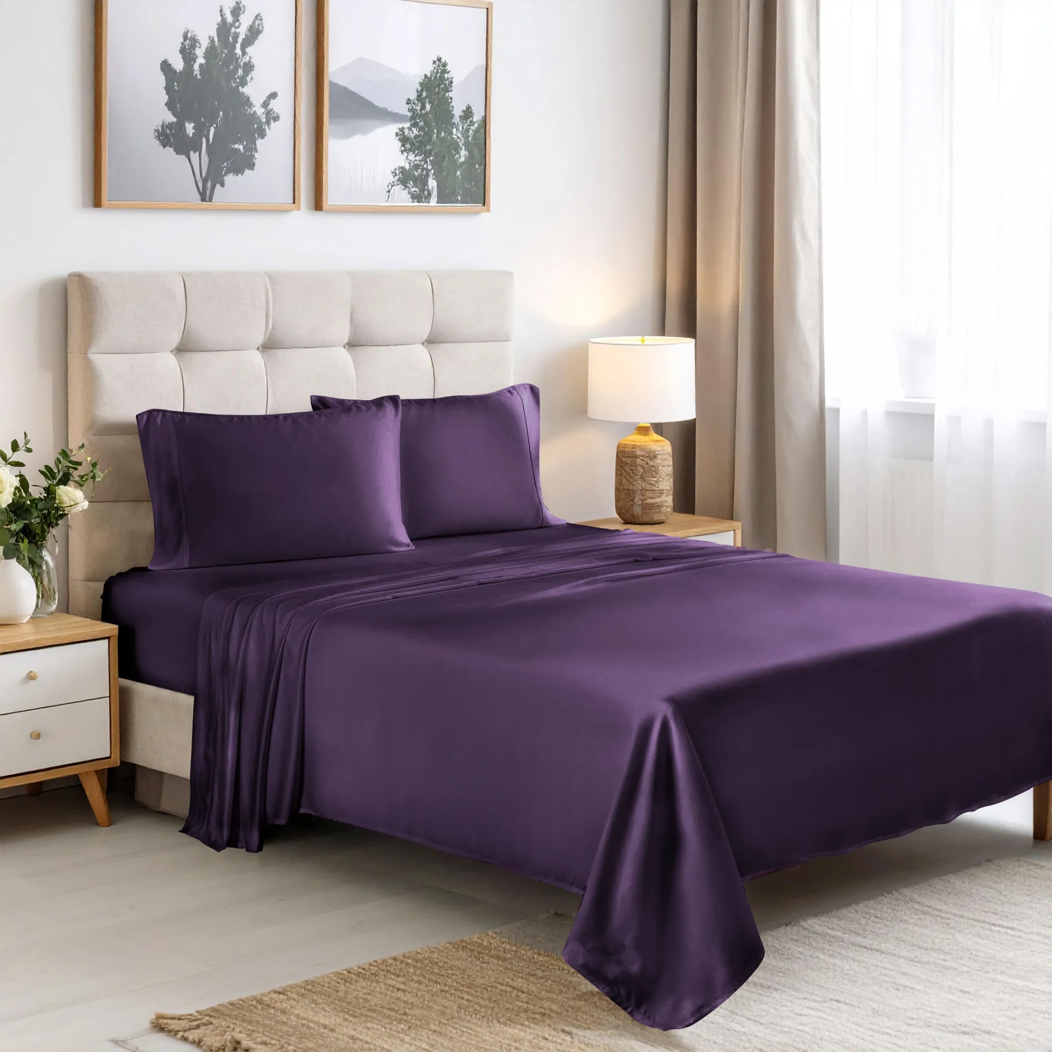Bamboo Viscose 4-Piece Bed Sheet Set 300 Thread Count Deep Pocket - Image 73
