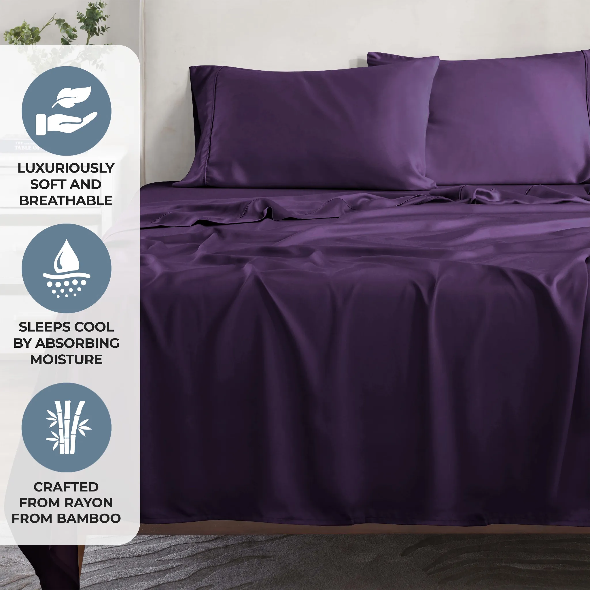 Bamboo Viscose 4-Piece Bed Sheet Set 300 Thread Count Deep Pocket - Image 75