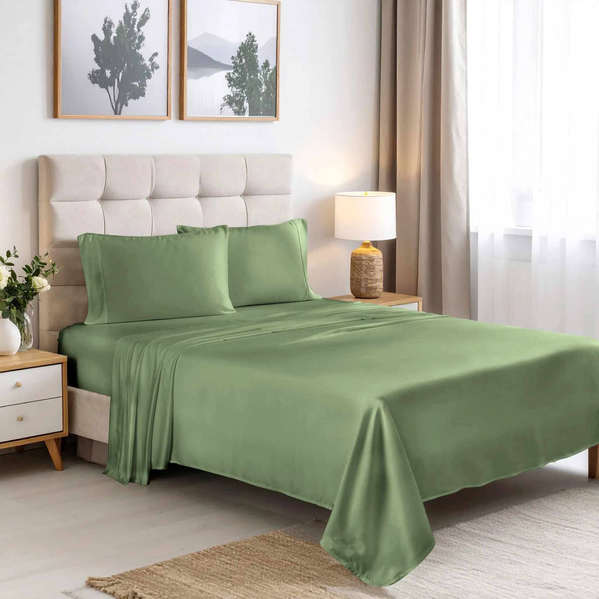 Bamboo Viscose 4-Piece Bed Sheet Set 300 Thread Count Deep Pocket - Image 82