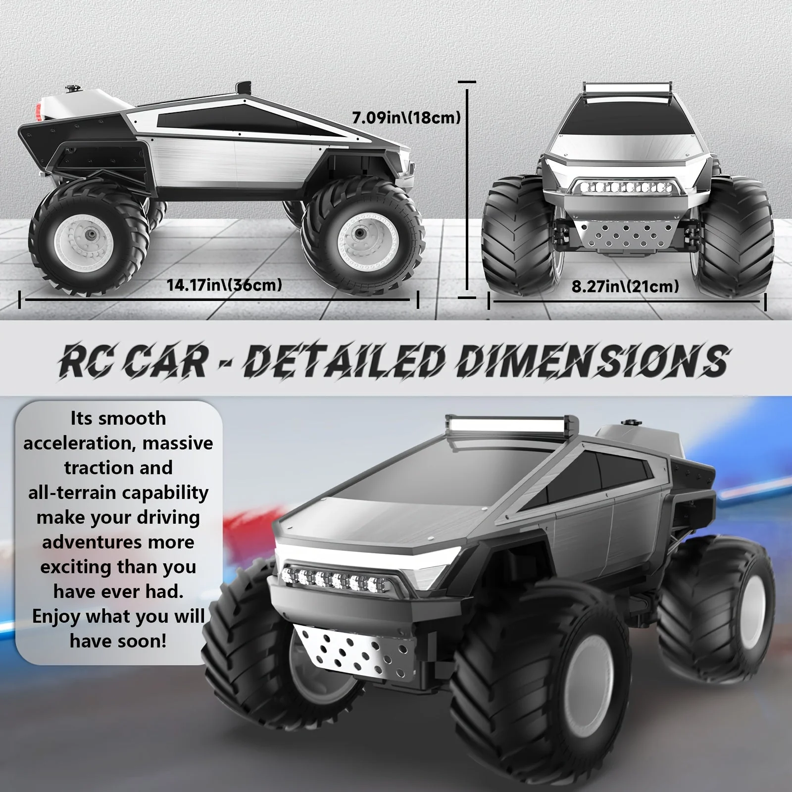 RC Monster Truck 4WD Remote Control Car Off-Road Toy with LED Lights for Kids 6+ - Image 2