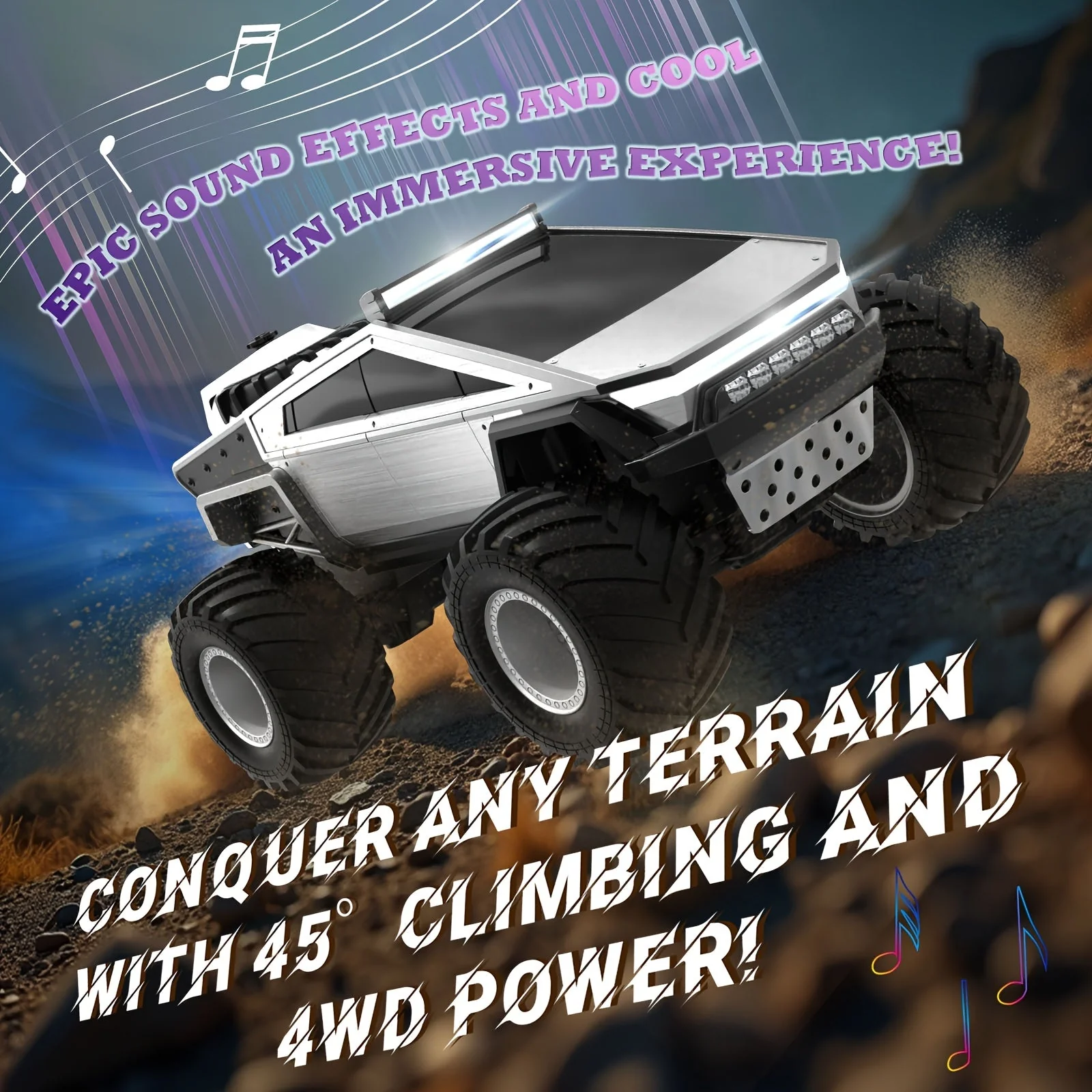 RC Monster Truck 4WD Remote Control Car Off-Road Toy with LED Lights for Kids 6+ - Image 4